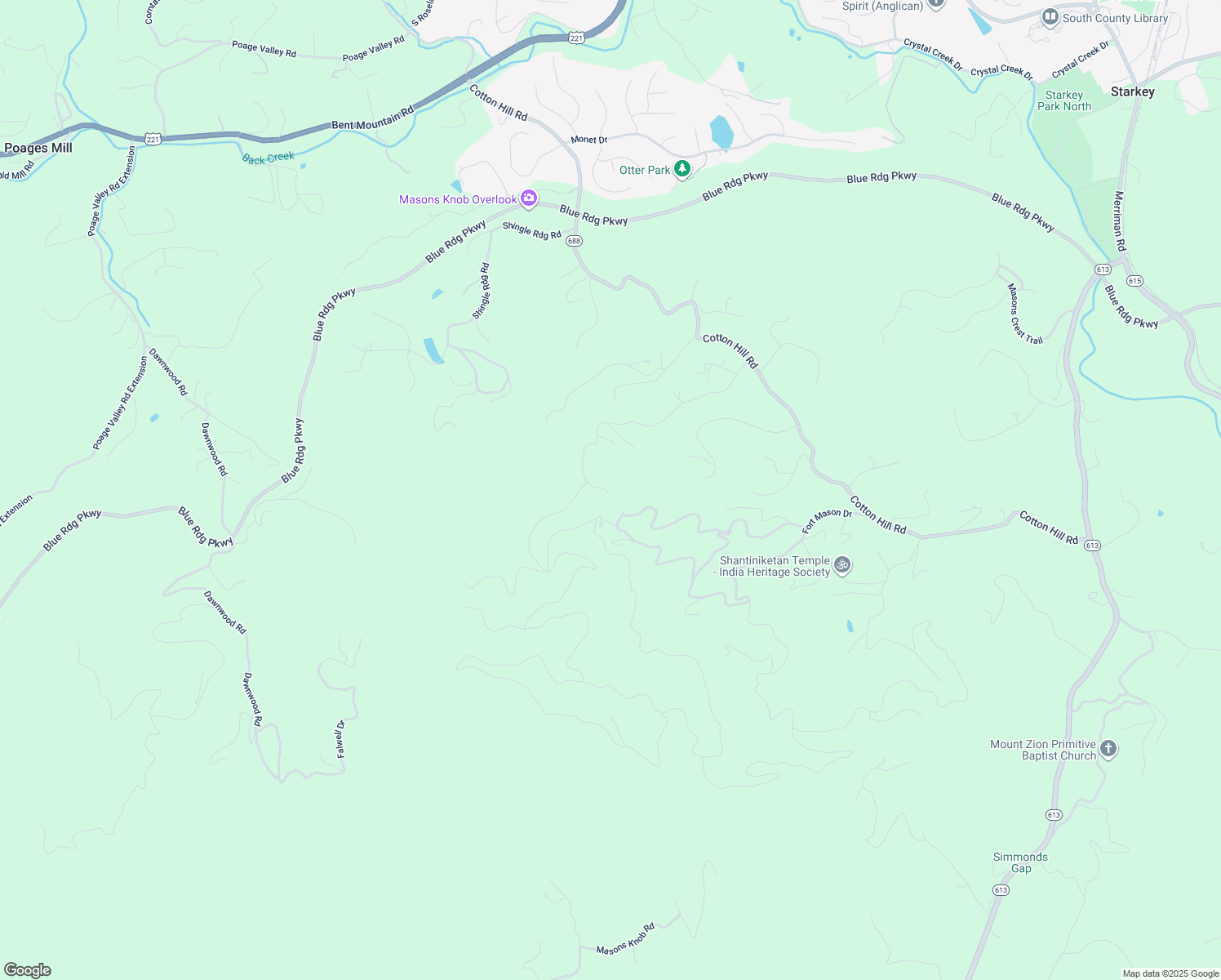 map of restaurants, bars, coffee shops, grocery stores, and more near 7152 Mason Knob Trail in Roanoke