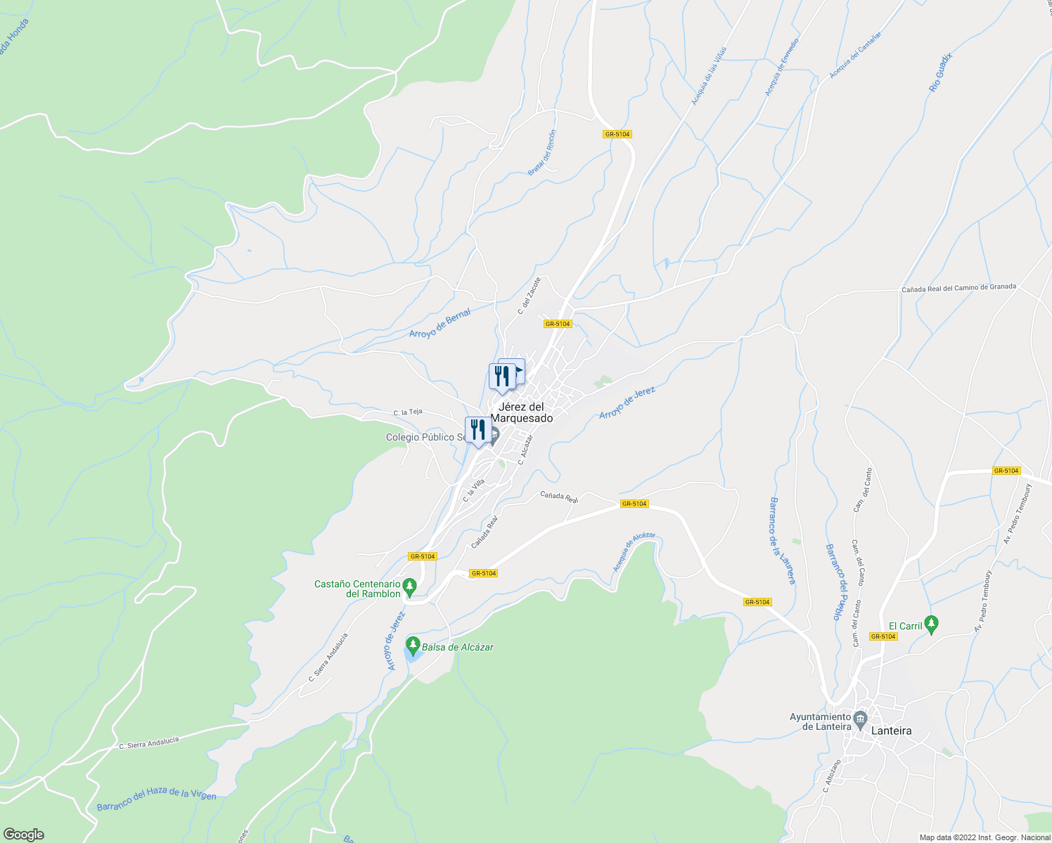 map of restaurants, bars, coffee shops, grocery stores, and more near 7 Calle Beneficio in Jerez del Marquesado