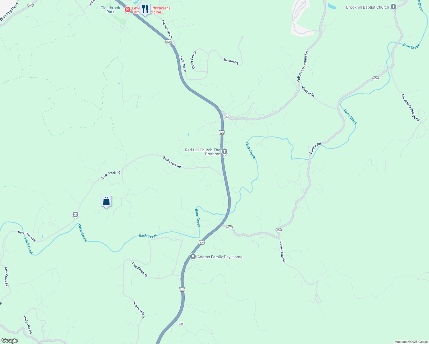 map of restaurants, bars, coffee shops, grocery stores, and more near 6140 Back Creek Road in Boones Mill