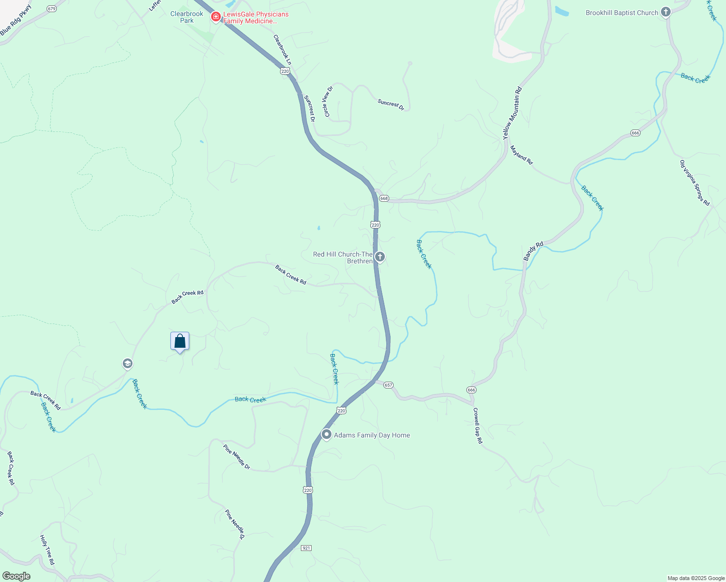 map of restaurants, bars, coffee shops, grocery stores, and more near 6140 Back Creek Road in Boones Mill