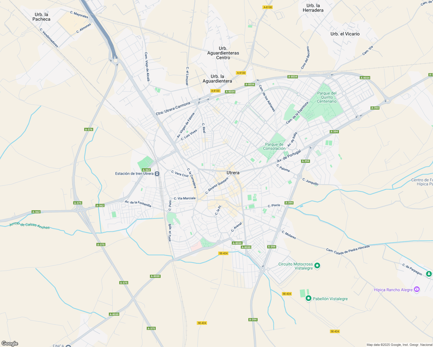 map of restaurants, bars, coffee shops, grocery stores, and more near Calle Montes de Oca in Utrera
