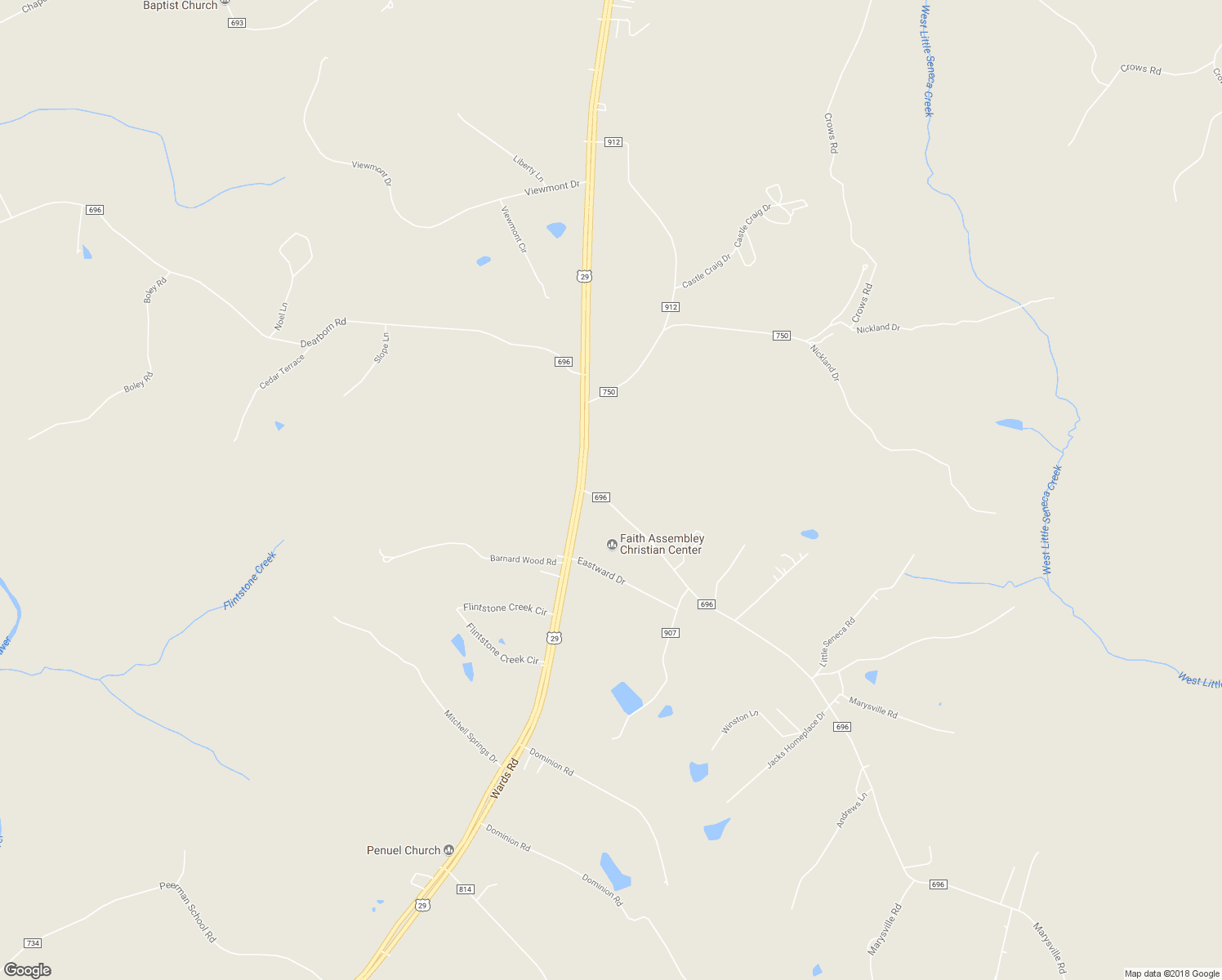 map of restaurants, bars, coffee shops, grocery stores, and more near 80 Marysville Road in Altavista