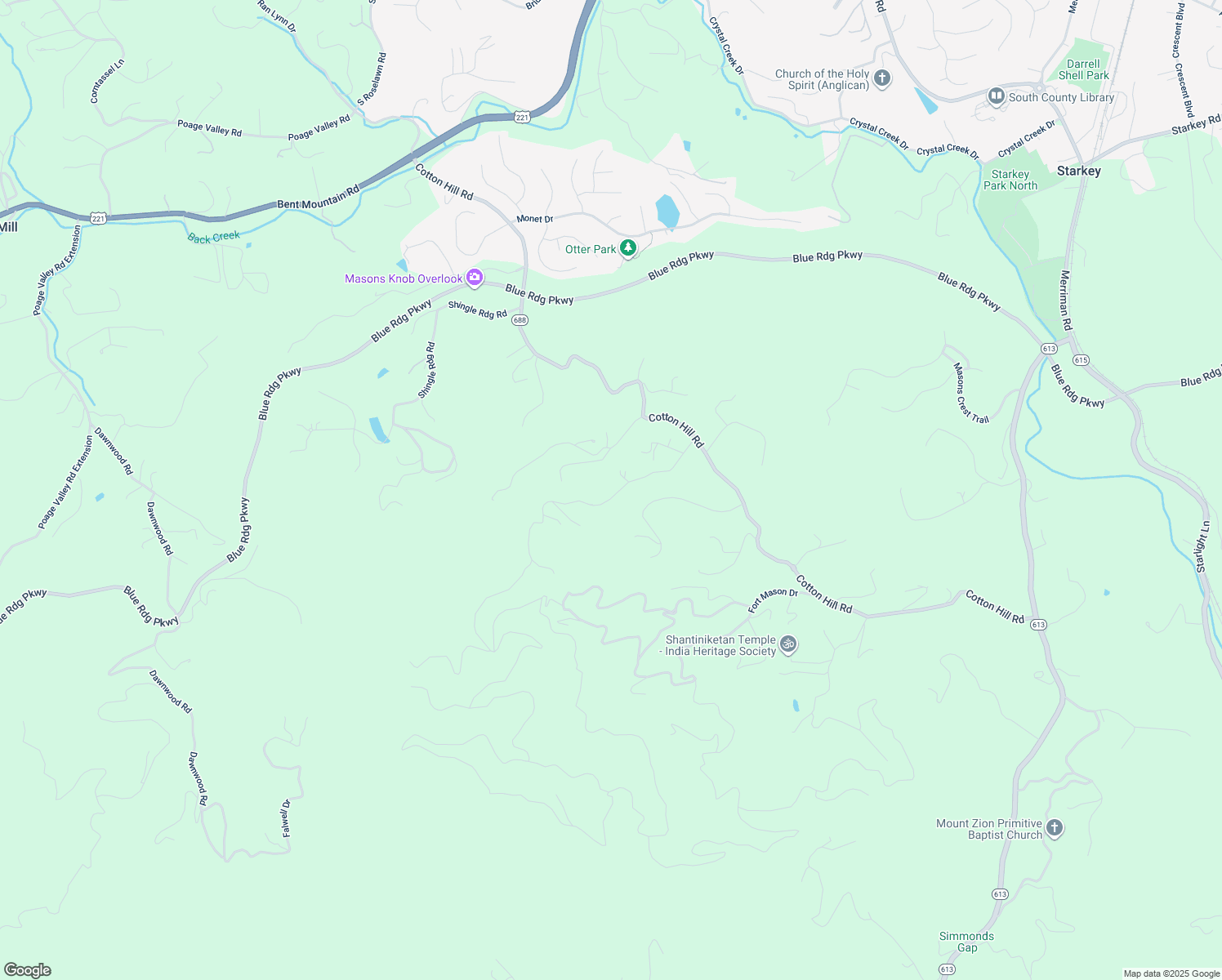 map of restaurants, bars, coffee shops, grocery stores, and more near 6907 Mason Knob Trail in Roanoke