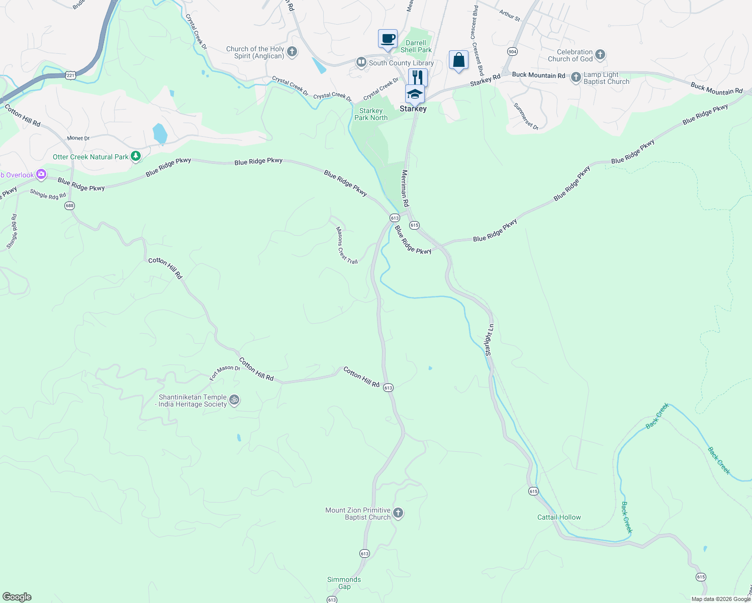 map of restaurants, bars, coffee shops, grocery stores, and more near 7091 Merriman Road in Boones Mill