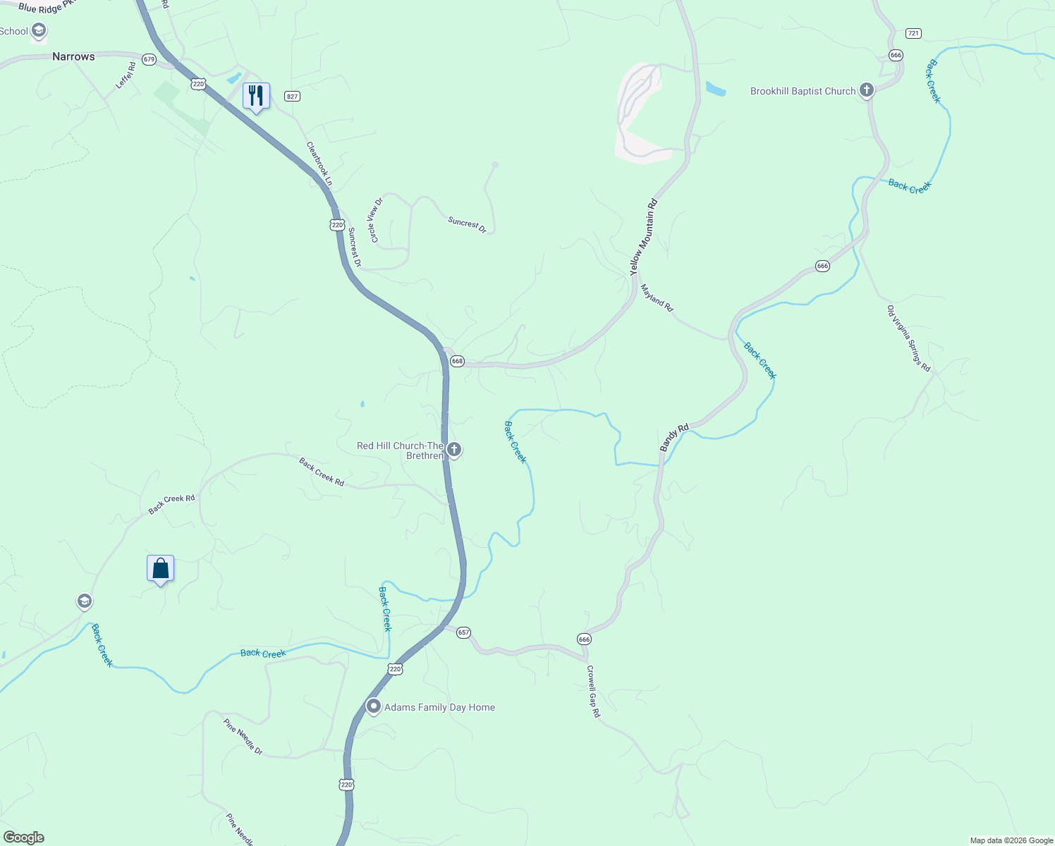 map of restaurants, bars, coffee shops, grocery stores, and more near 1955 Poplar View Road in Roanoke