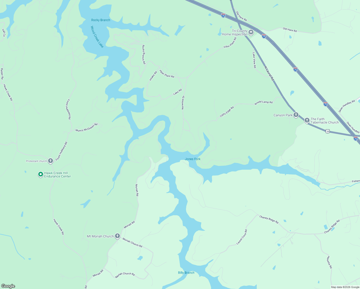 map of restaurants, bars, coffee shops, grocery stores, and more near 630 Norwood Drive in East Bernstadt