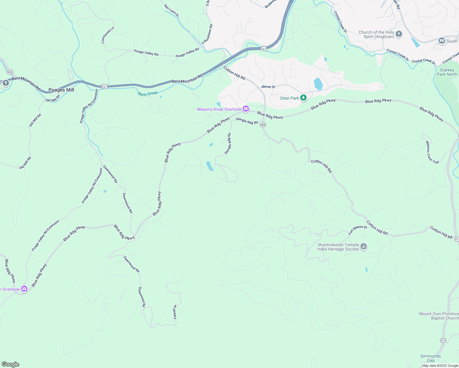 map of restaurants, bars, coffee shops, grocery stores, and more near 6763 Shingle Ridge Road in Roanoke