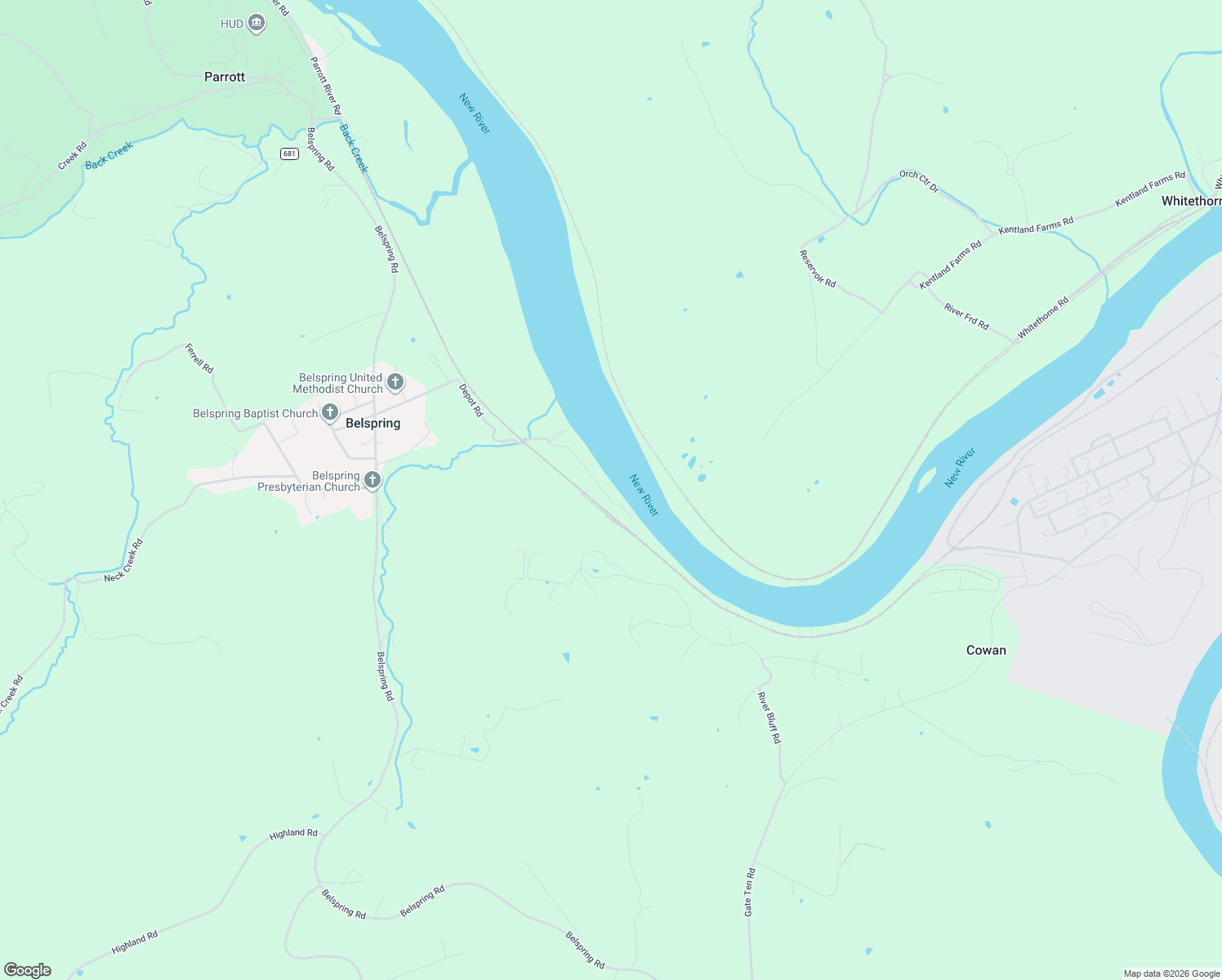 map of restaurants, bars, coffee shops, grocery stores, and more near 7164 Depot Road in Belspring