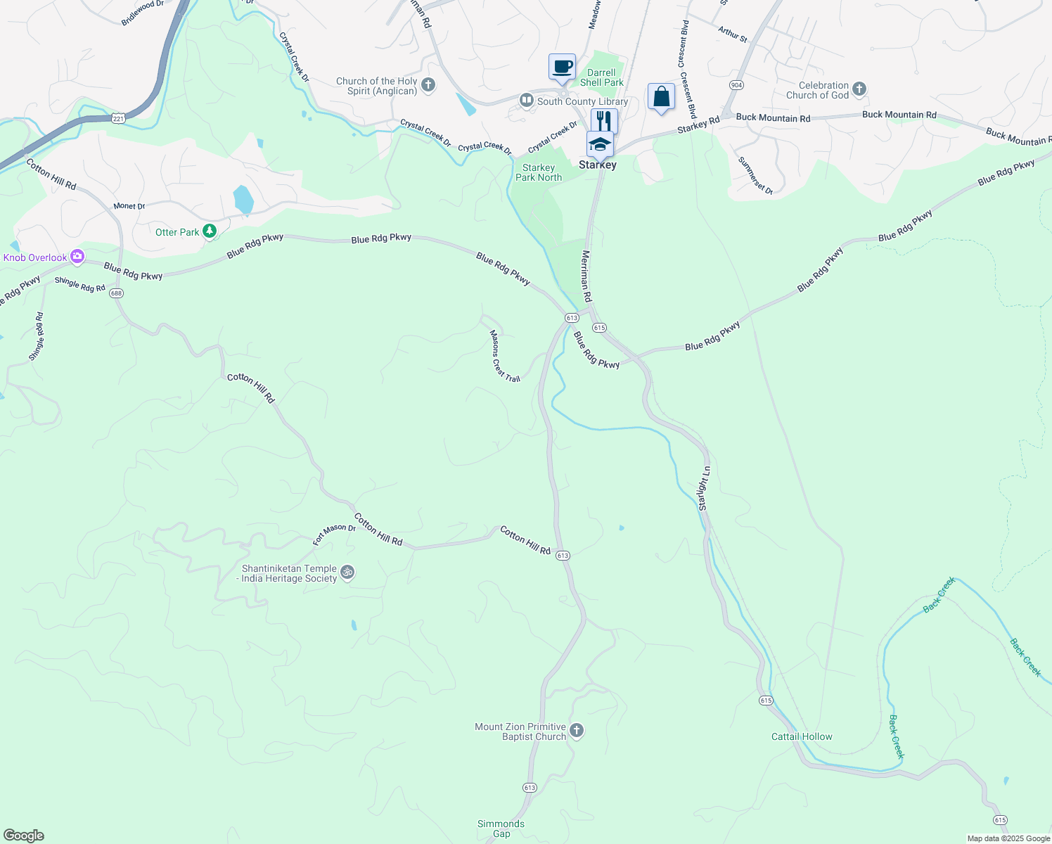 map of restaurants, bars, coffee shops, grocery stores, and more near 7085 Sparks Road in Roanoke