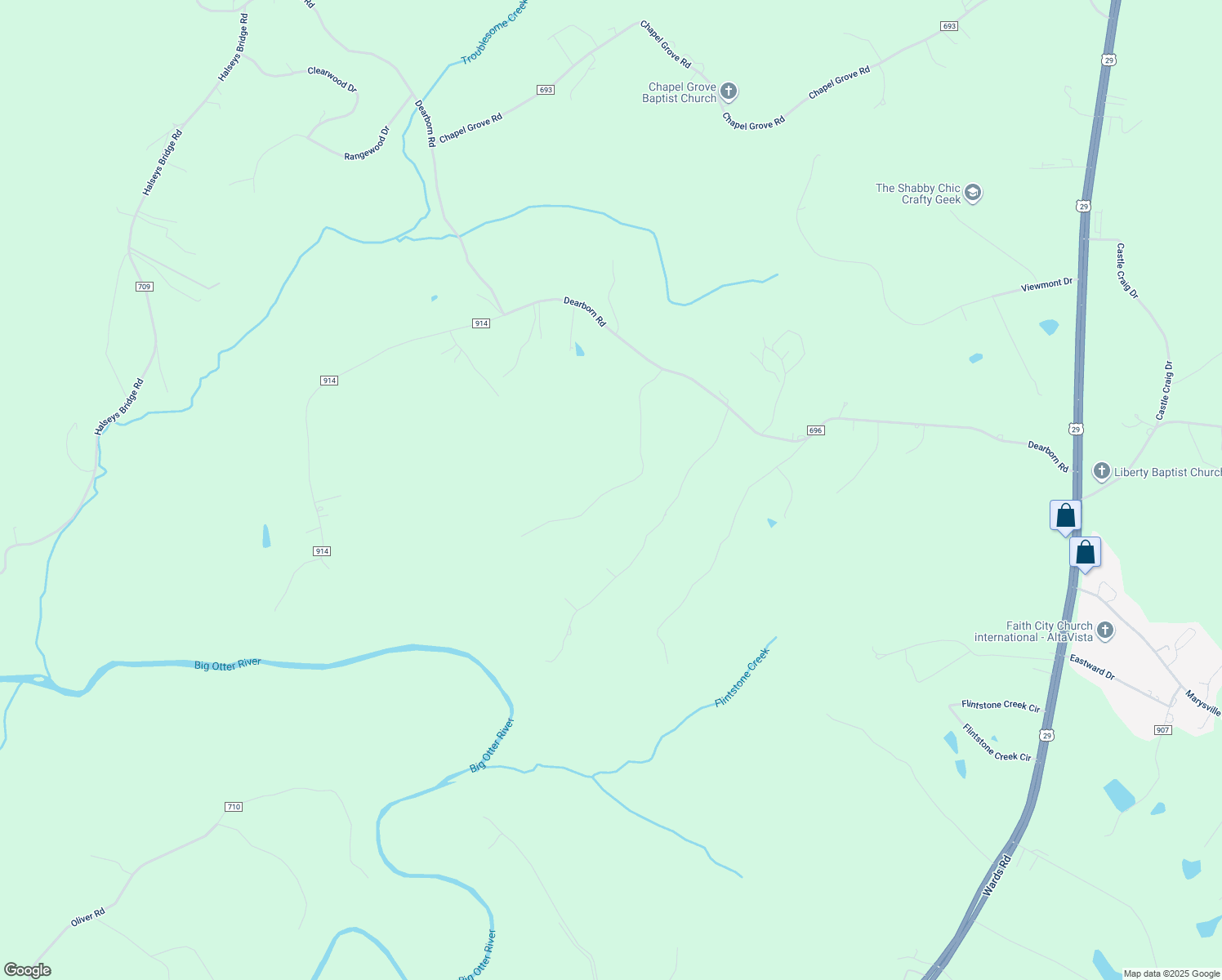map of restaurants, bars, coffee shops, grocery stores, and more near Boley Road in Evington