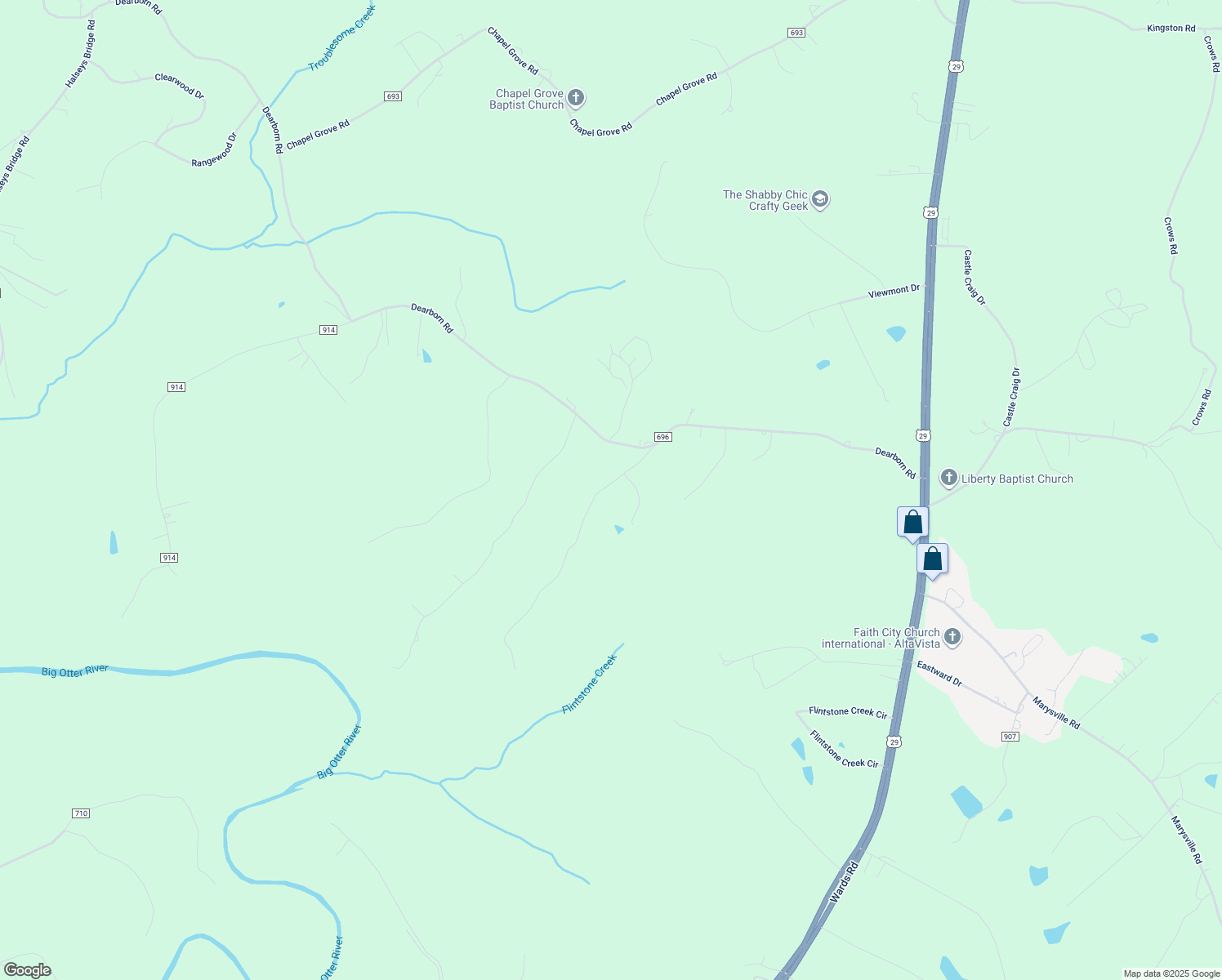 map of restaurants, bars, coffee shops, grocery stores, and more near 190 Cedar Terrace in Evington