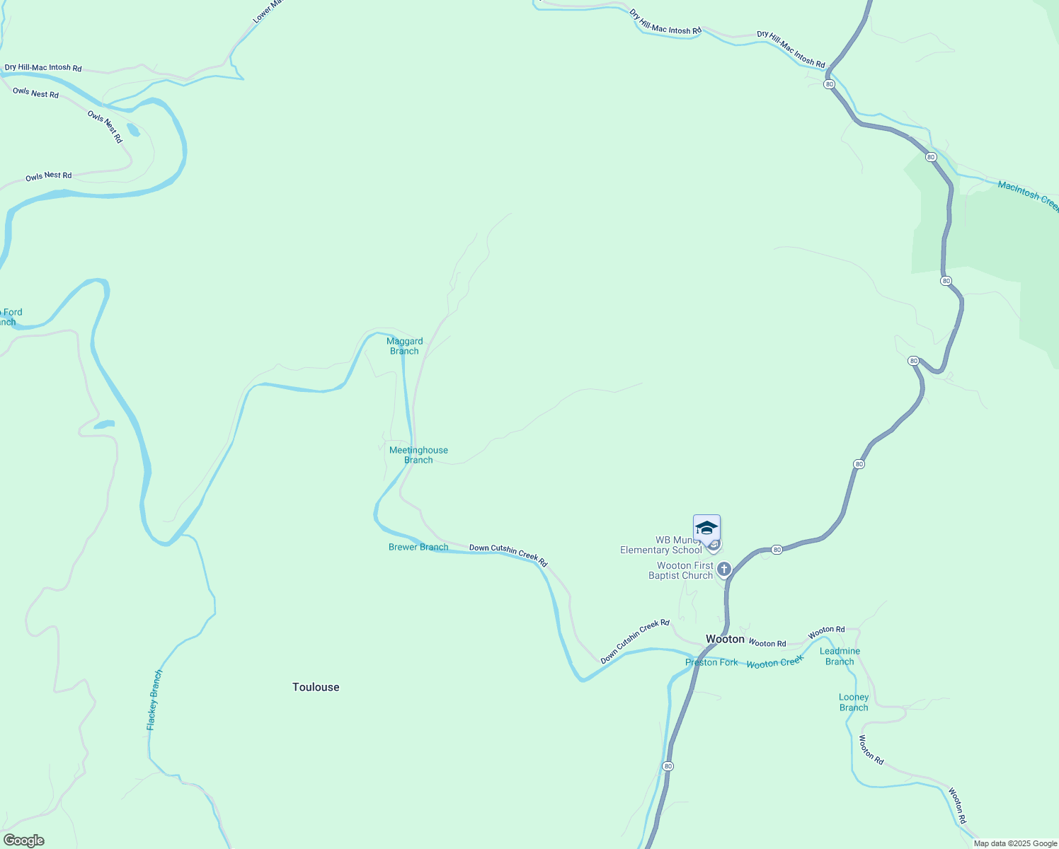 map of restaurants, bars, coffee shops, grocery stores, and more near Cutshin Creek Road in Leslie County