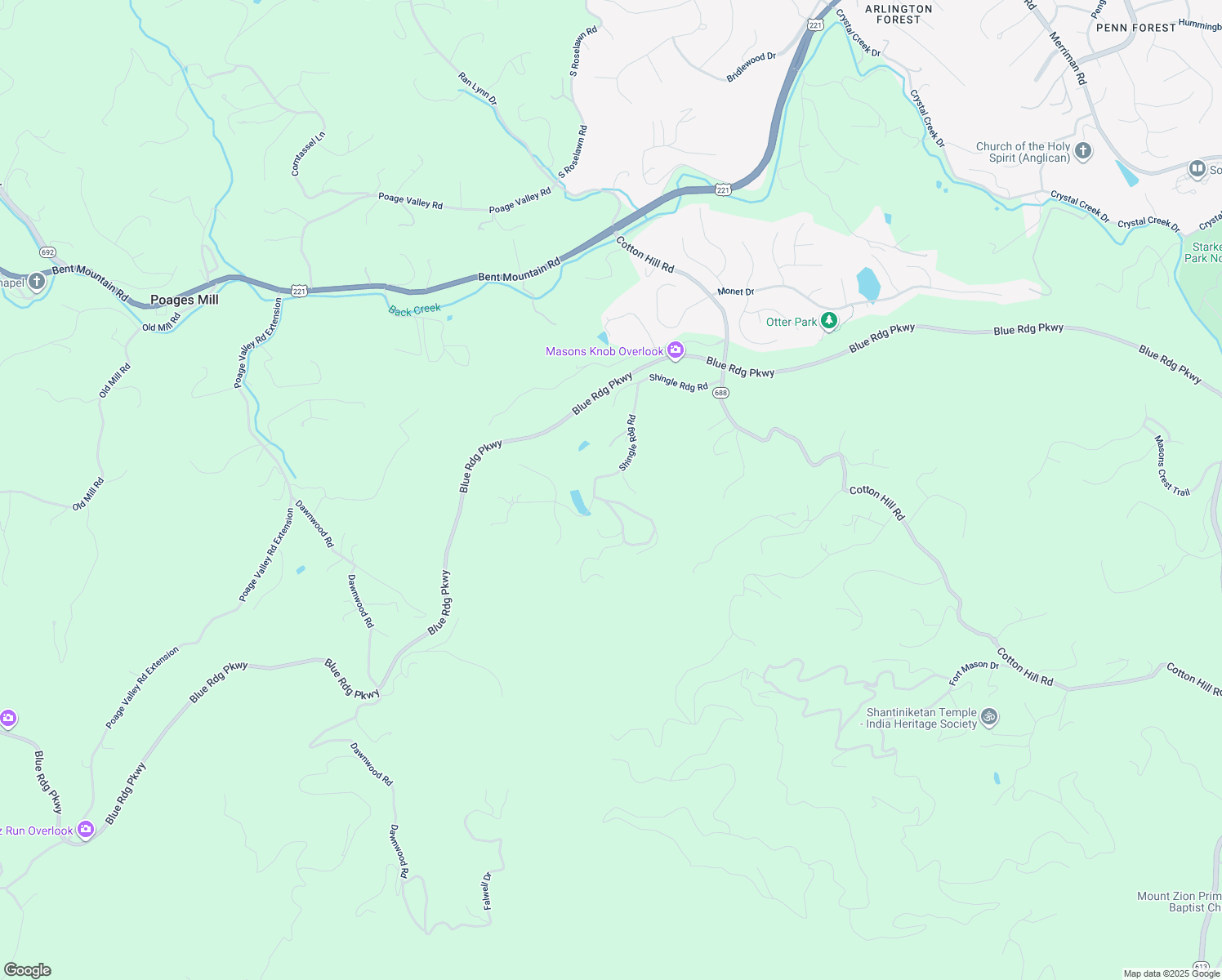 map of restaurants, bars, coffee shops, grocery stores, and more near 6642 Shingle Ridge Road in Roanoke