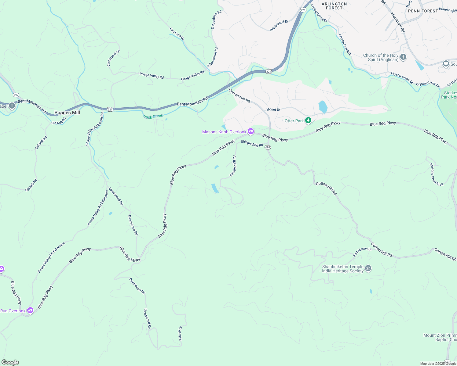 map of restaurants, bars, coffee shops, grocery stores, and more near 6642 Shingle Ridge Road in Roanoke