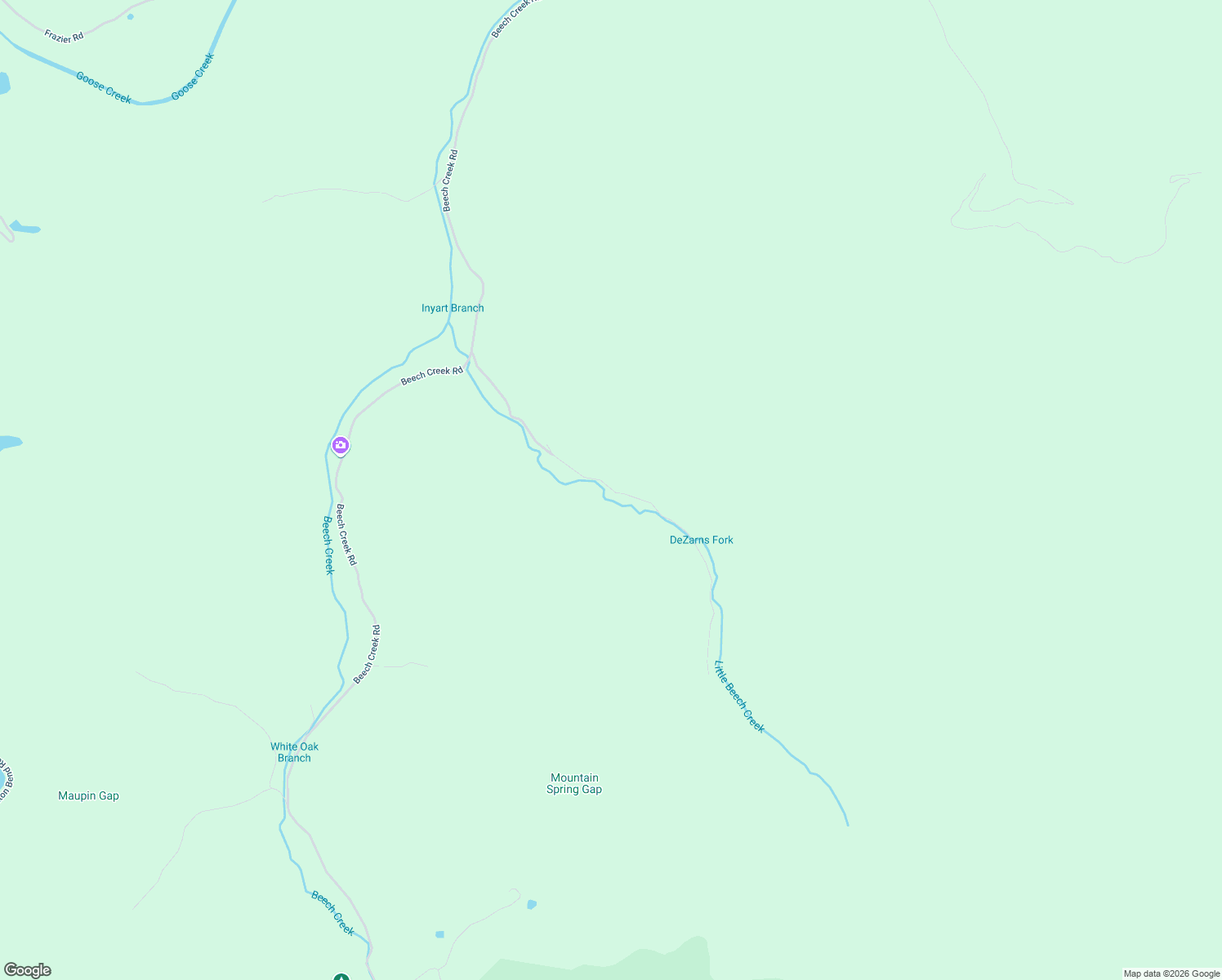 map of restaurants, bars, coffee shops, grocery stores, and more near Little Beech Creek in Clay County