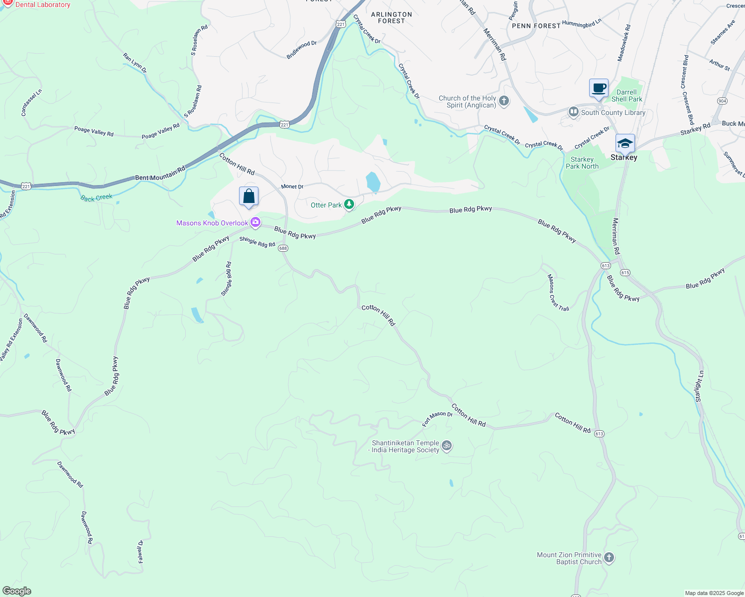 map of restaurants, bars, coffee shops, grocery stores, and more near 6430 Cotton Hill Rd in Roanoke