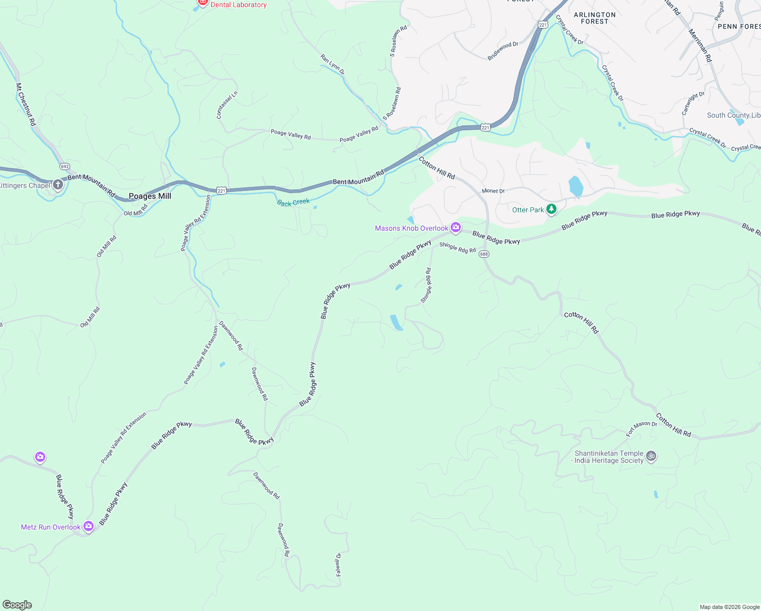 map of restaurants, bars, coffee shops, grocery stores, and more near 6721 Mallard Lake Court in Roanoke