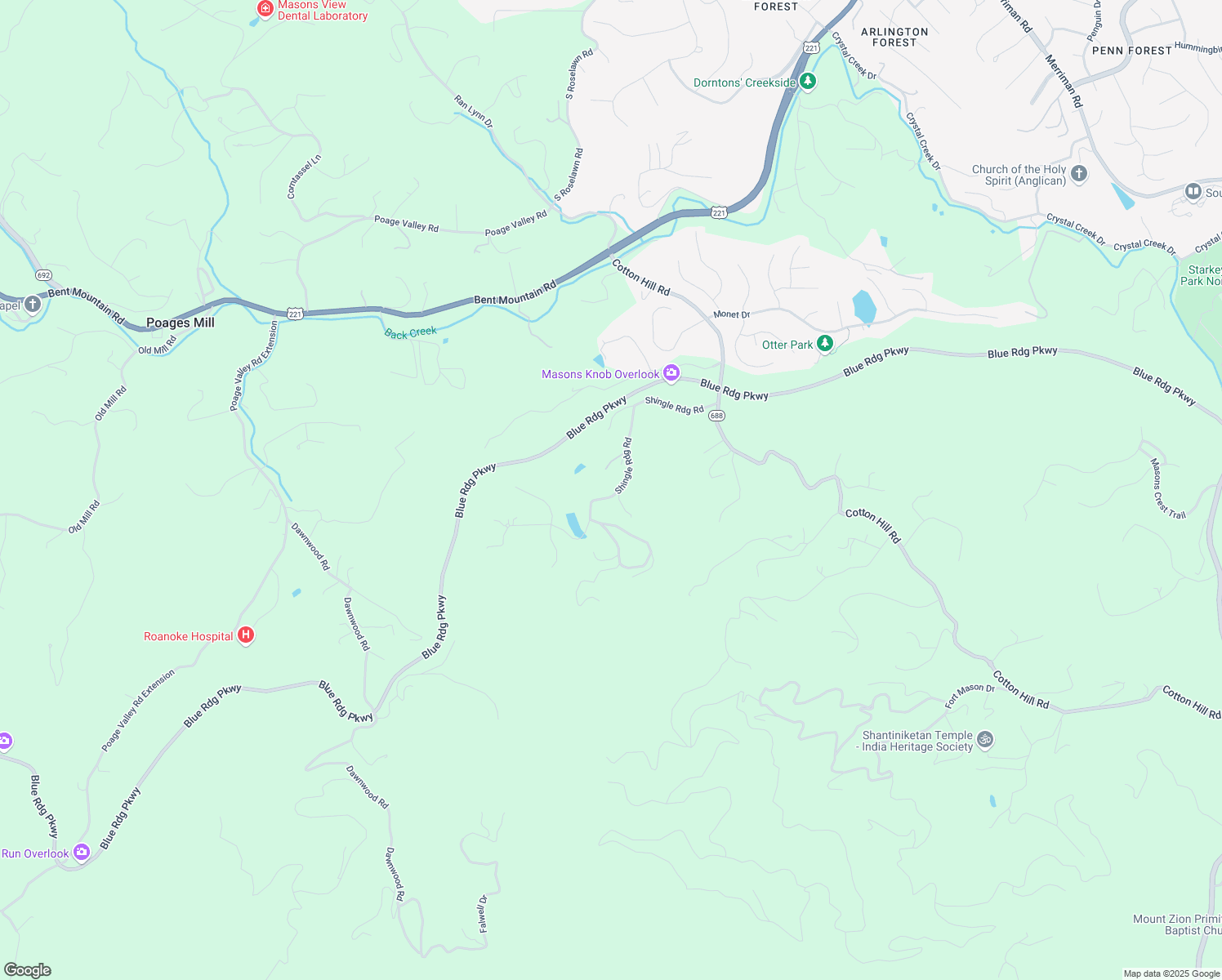map of restaurants, bars, coffee shops, grocery stores, and more near 6623 Shingle Road in Roanoke