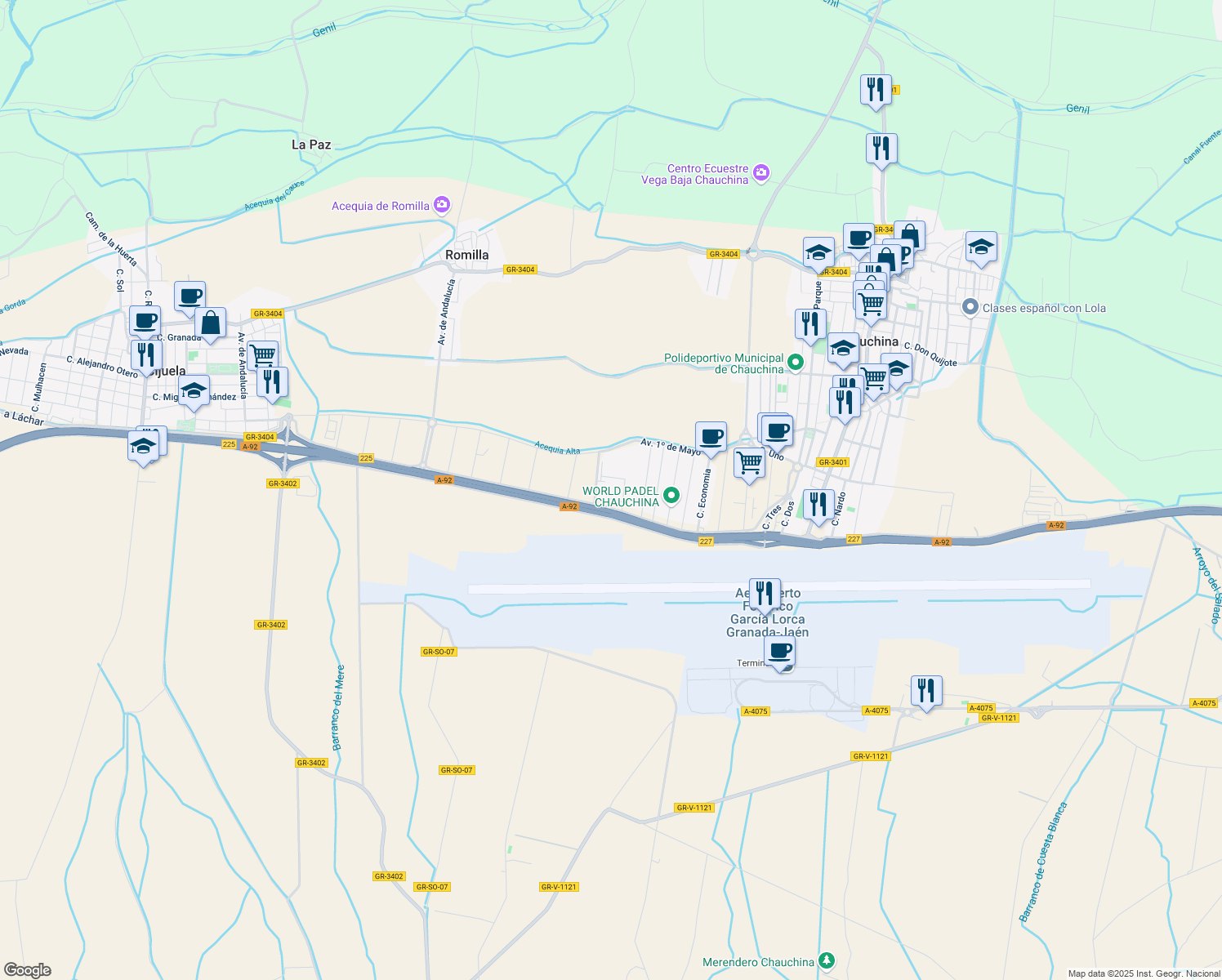 map of restaurants, bars, coffee shops, grocery stores, and more near s/n Calle Albert Berner in Chauchina