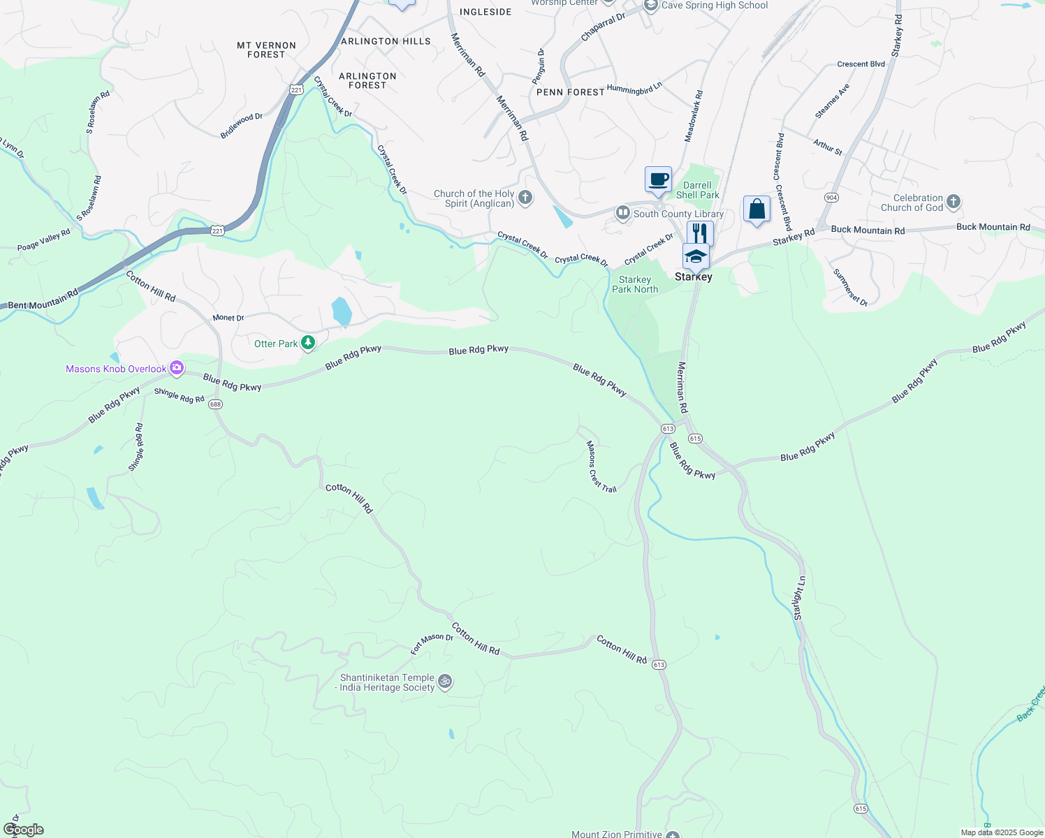 map of restaurants, bars, coffee shops, grocery stores, and more near in Cave Spring