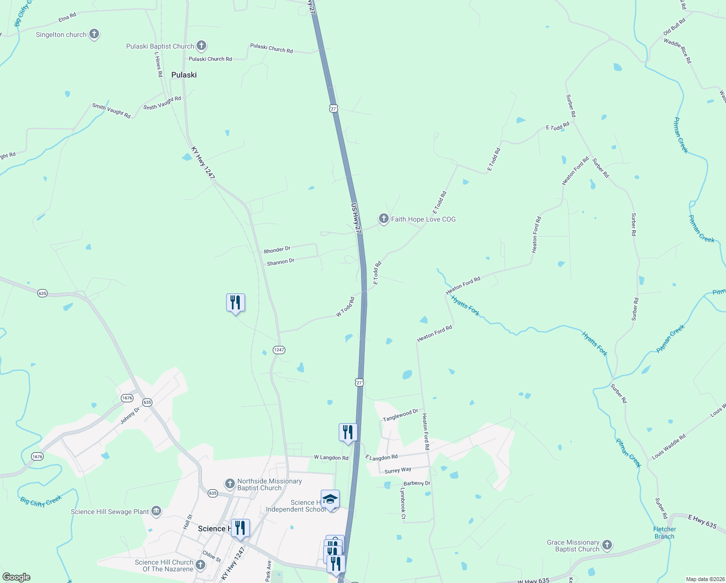 map of restaurants, bars, coffee shops, grocery stores, and more near 53-59 E Todd Rd in Science Hill