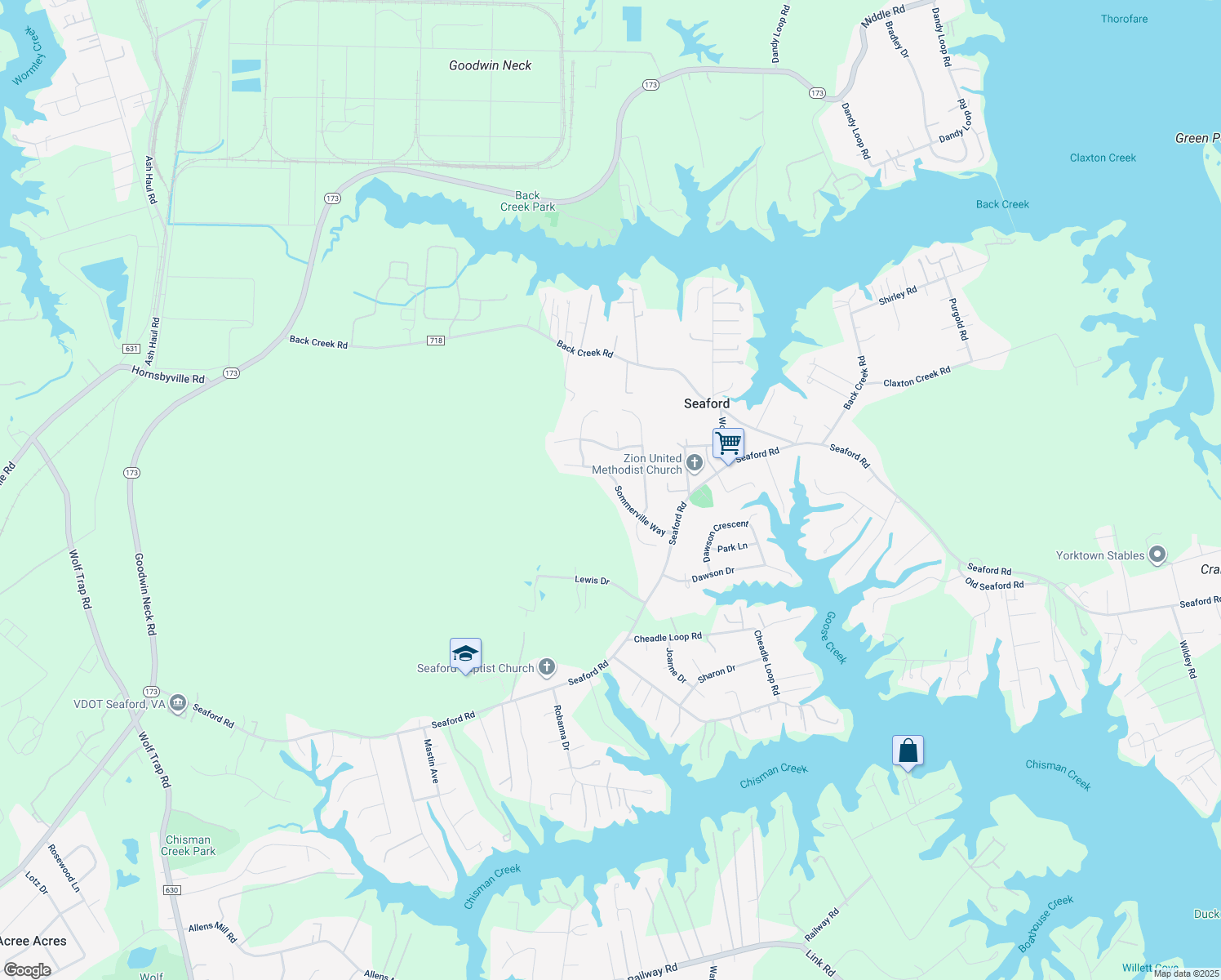 map of restaurants, bars, coffee shops, grocery stores, and more near 211 Sommerville Way in Seaford