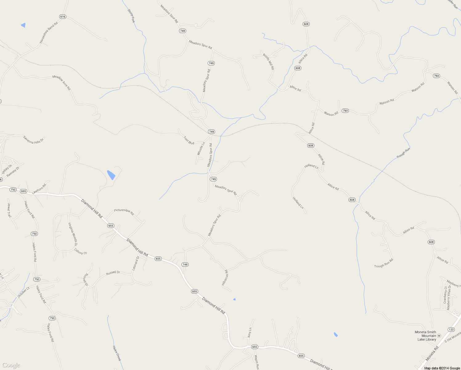 map of restaurants, bars, coffee shops, grocery stores, and more near 4716 Meadors Spur Road in Moneta