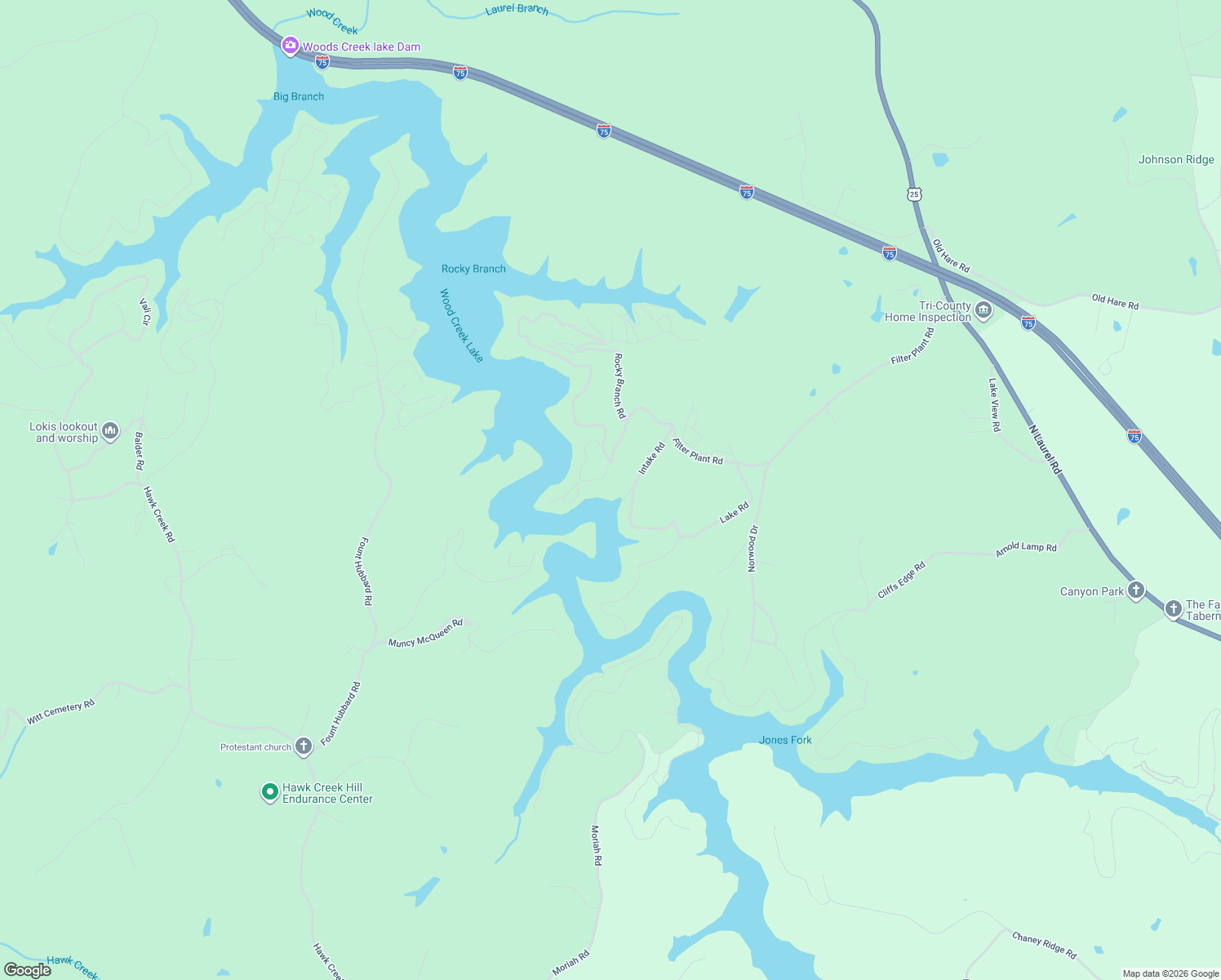 map of restaurants, bars, coffee shops, grocery stores, and more near 155 Rocky Point Road in East Bernstadt