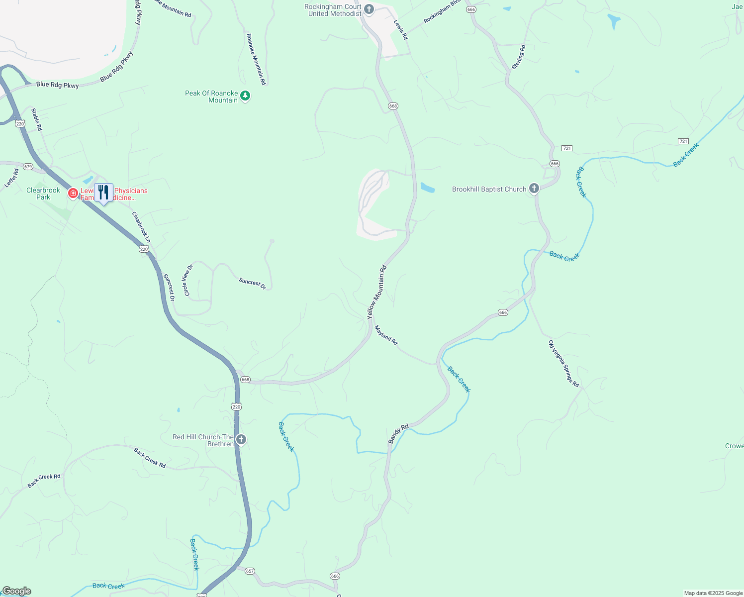 map of restaurants, bars, coffee shops, grocery stores, and more near 5327 Yellow Mountain Road in Roanoke
