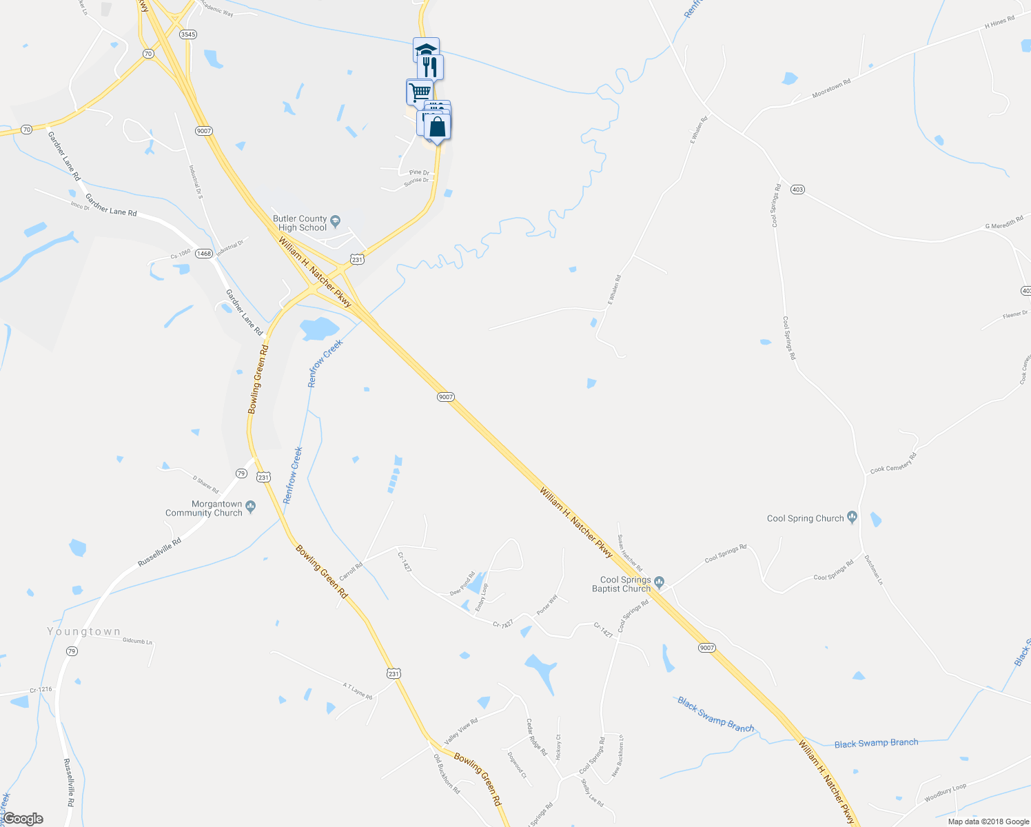 map of restaurants, bars, coffee shops, grocery stores, and more near 5451 Cane Ridge Rd in Logansport