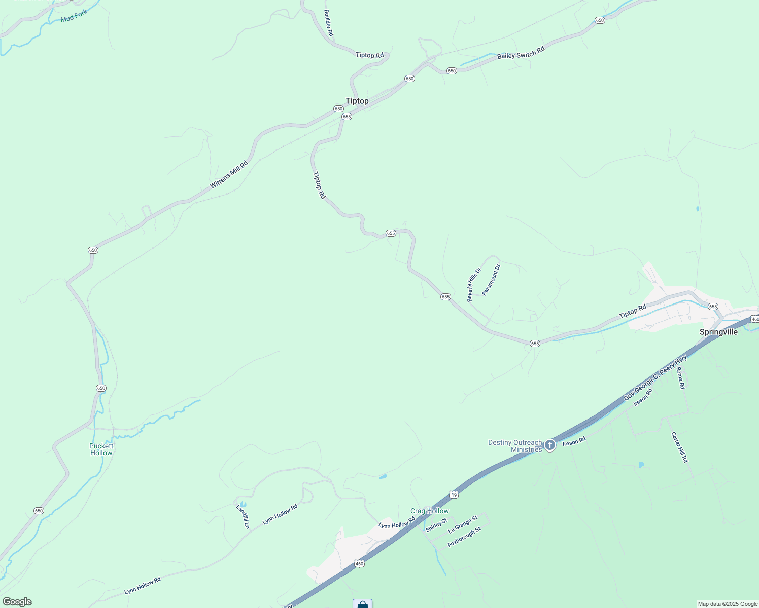 map of restaurants, bars, coffee shops, grocery stores, and more near 1665 Tiptop Road in Tazewell County