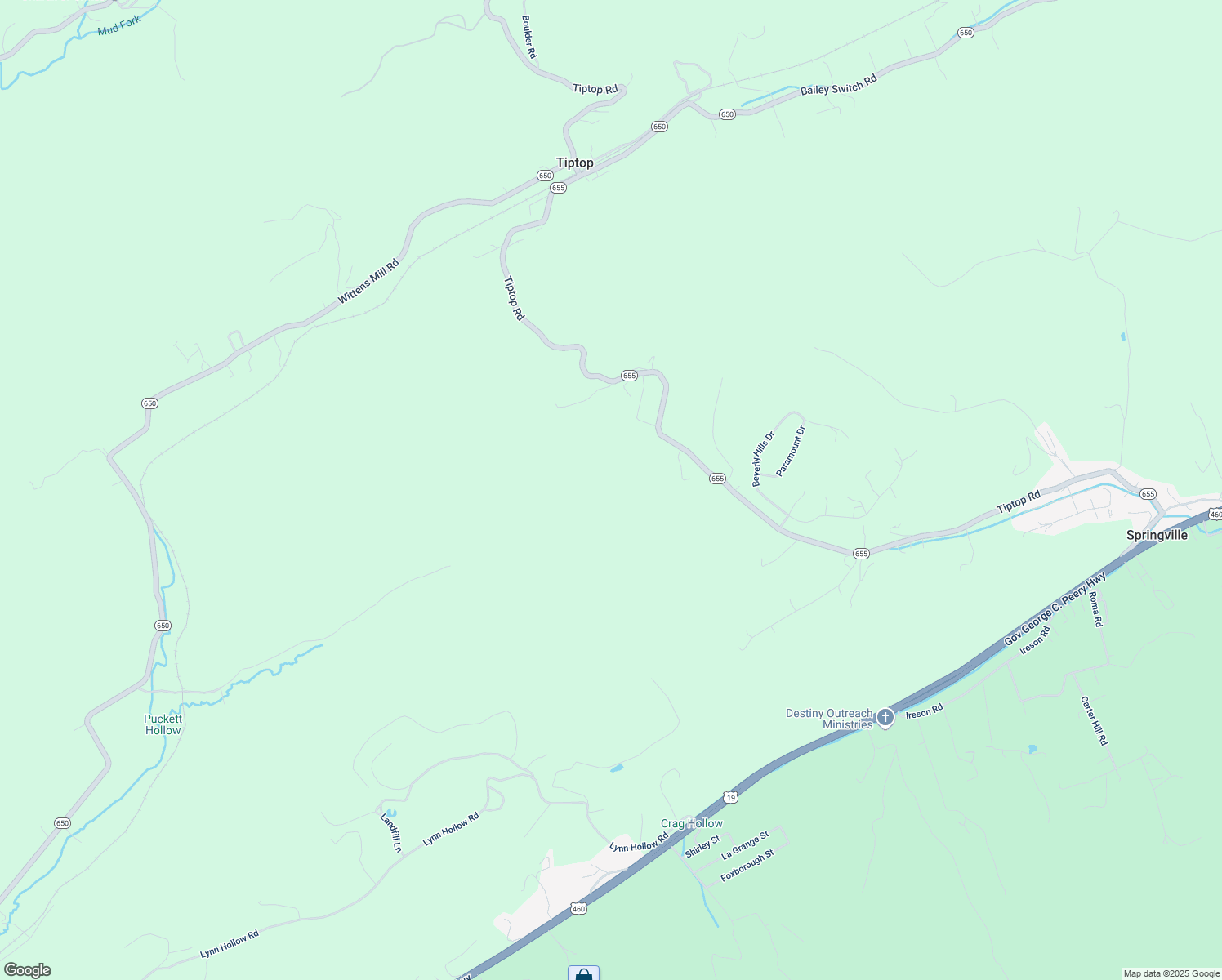 map of restaurants, bars, coffee shops, grocery stores, and more near 1665 Tiptop Road in Tazewell County