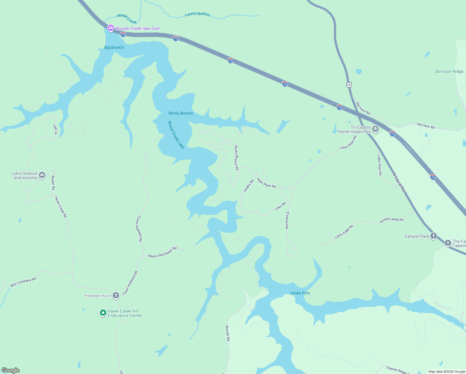 map of restaurants, bars, coffee shops, grocery stores, and more near Rocky Point Road in East Bernstadt