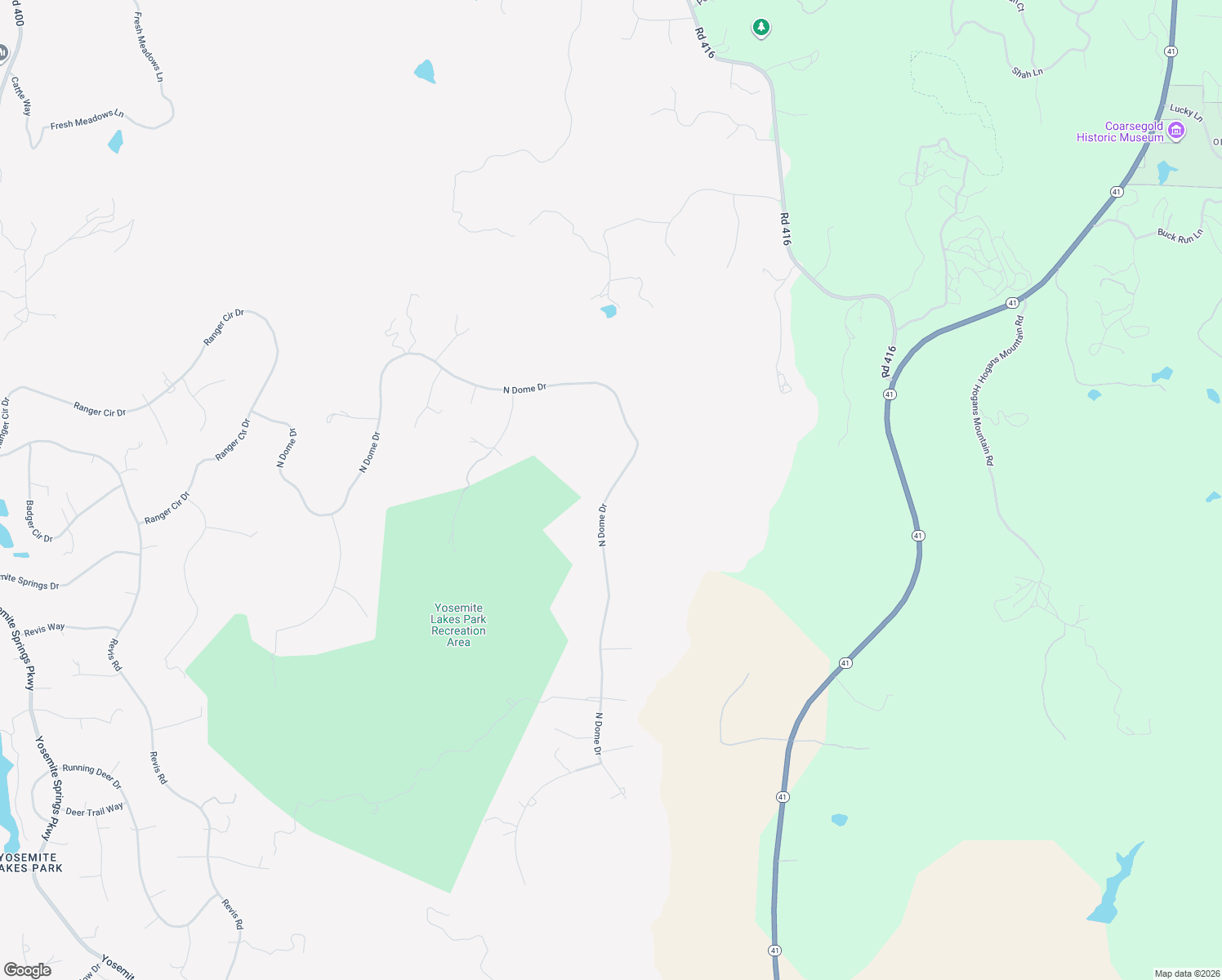 map of restaurants, bars, coffee shops, grocery stores, and more near North Dome Drive in Coarsegold