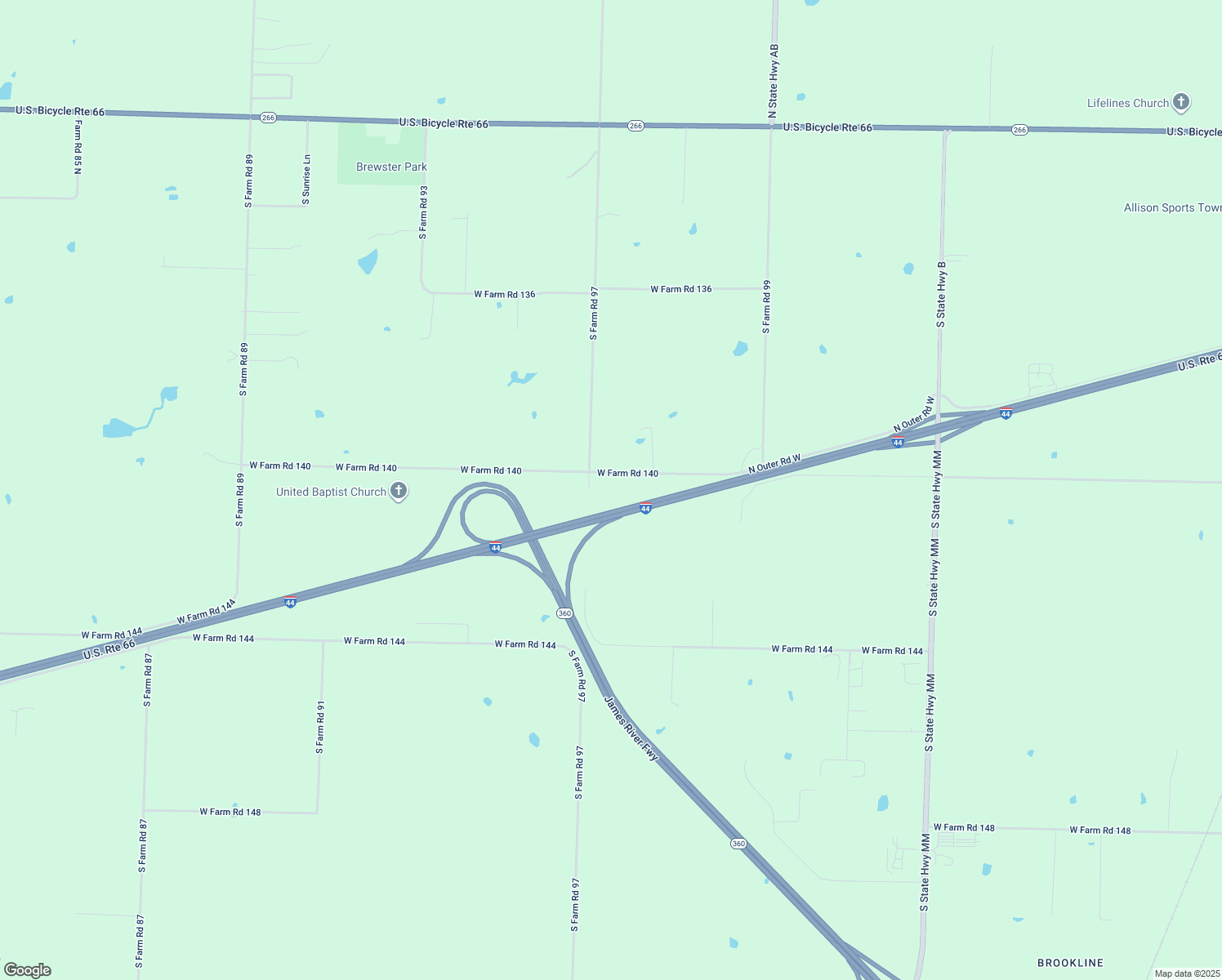 map of restaurants, bars, coffee shops, grocery stores, and more near 7492 West Farm Road 140 in Springfield