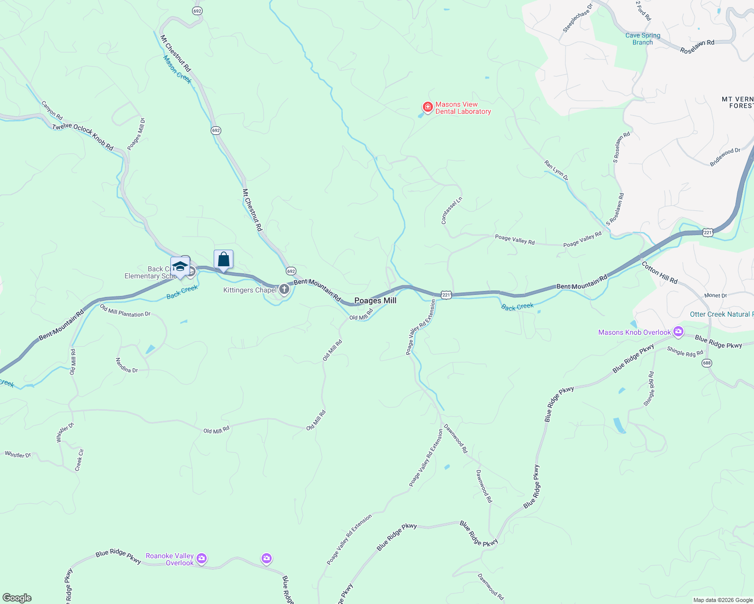 map of restaurants, bars, coffee shops, grocery stores, and more near in Poages Mill