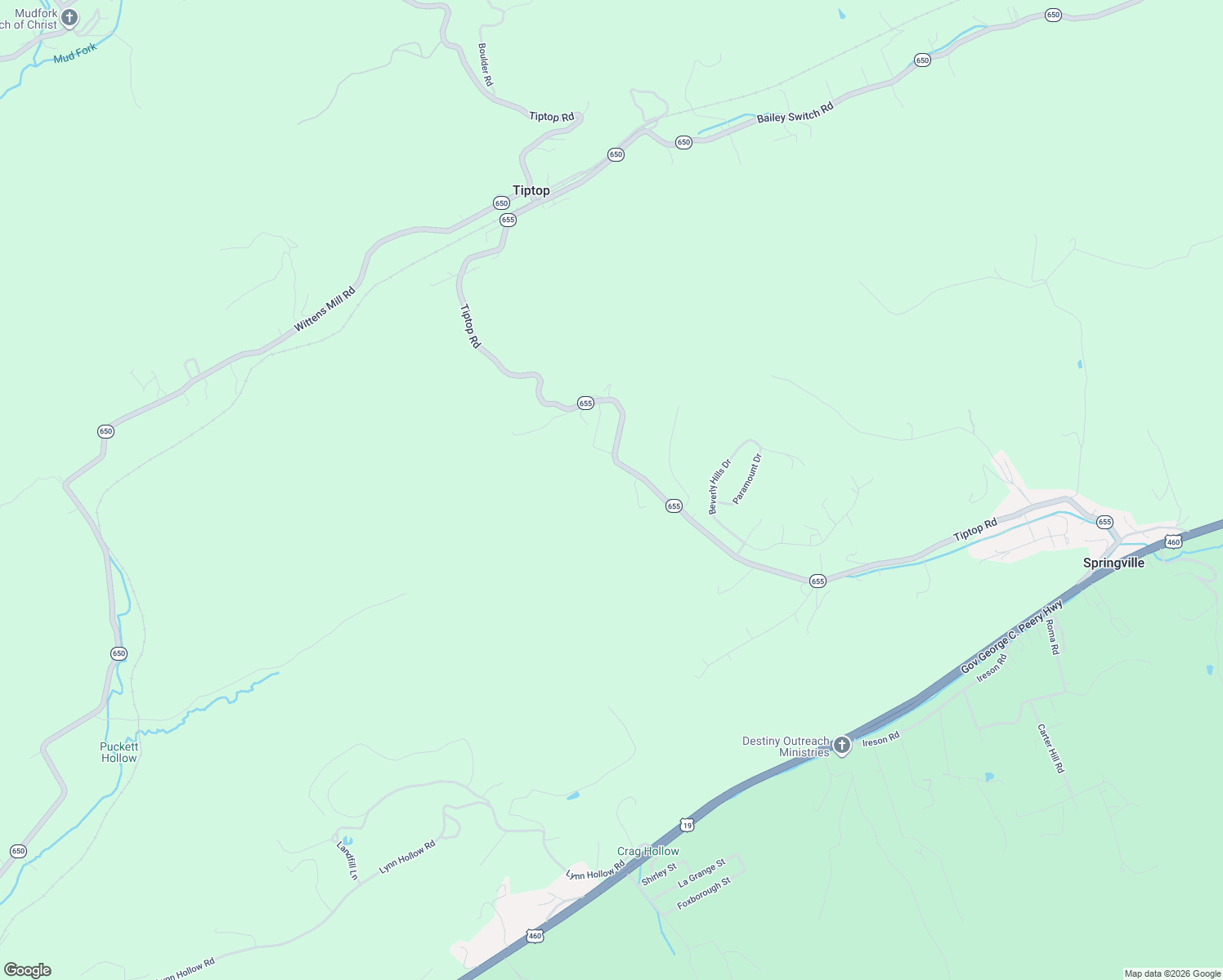 map of restaurants, bars, coffee shops, grocery stores, and more near 1779 Tiptop Road in Springville