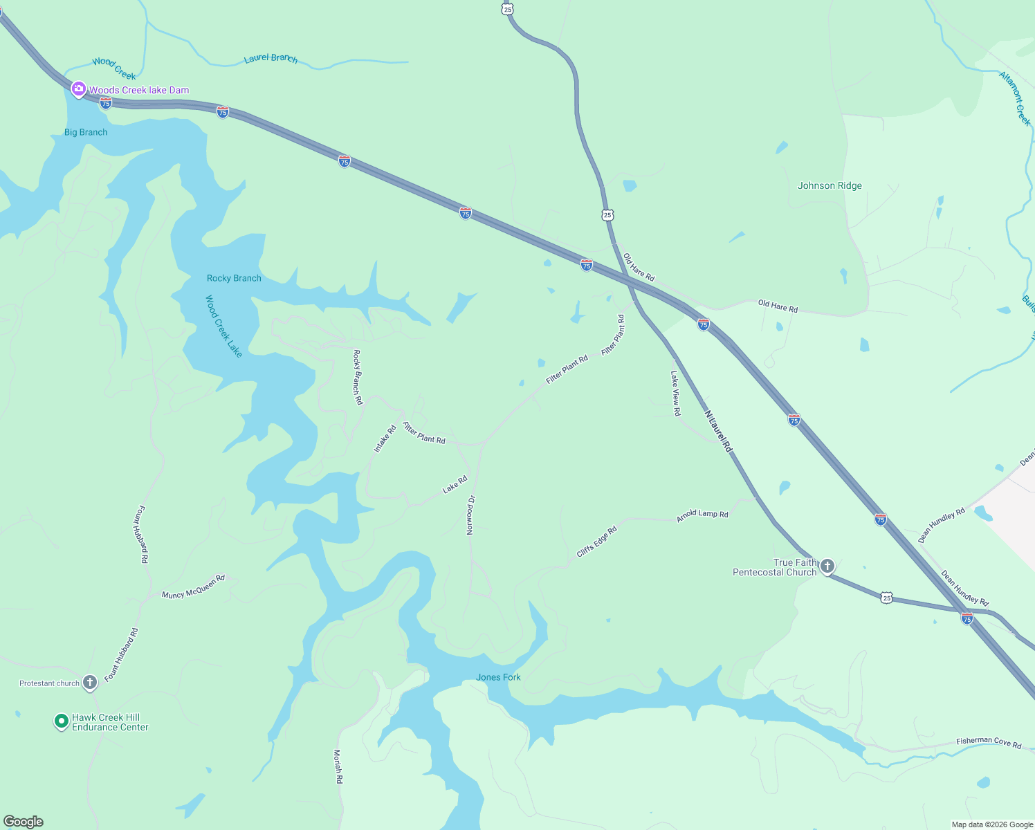 map of restaurants, bars, coffee shops, grocery stores, and more near 587 Filter Plant Road in East Bernstadt