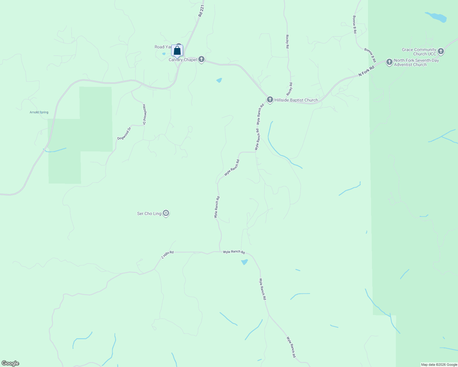 map of restaurants, bars, coffee shops, grocery stores, and more near 31101 Wyle Ranch Road in North Fork