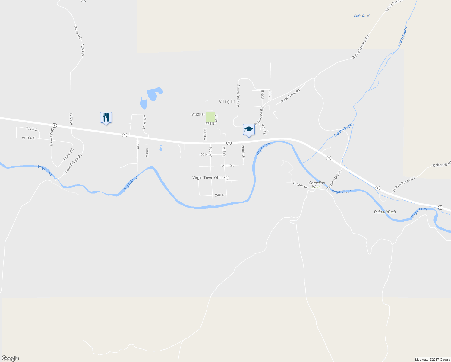 map of restaurants, bars, coffee shops, grocery stores, and more near Mill St in Virgin