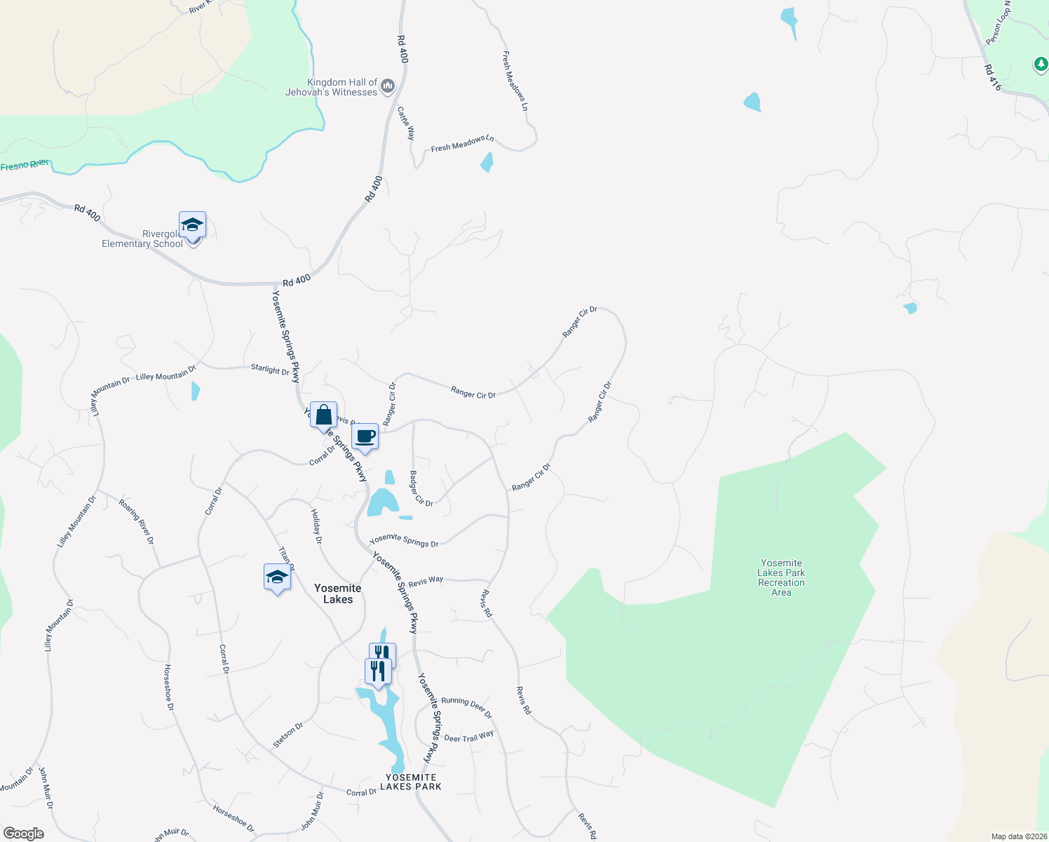 map of restaurants, bars, coffee shops, grocery stores, and more near 31020 Moccassin Court in Coarsegold