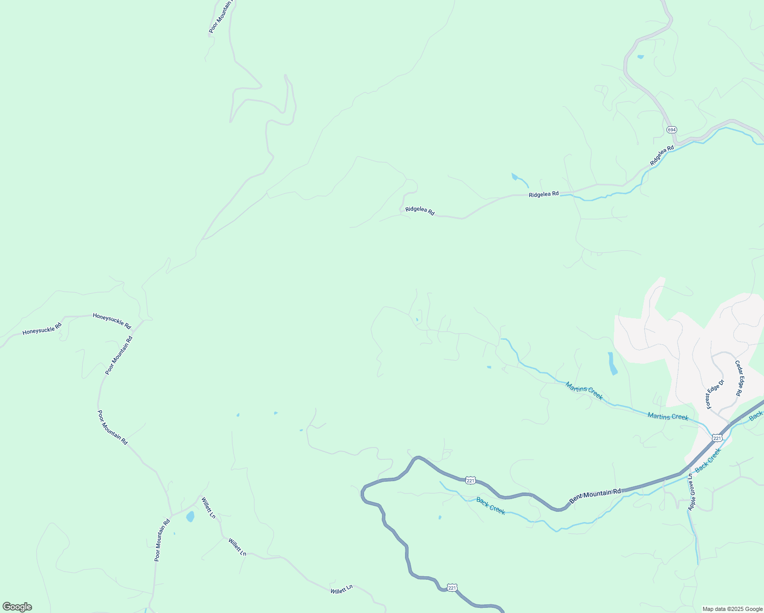 map of restaurants, bars, coffee shops, grocery stores, and more near Martins Creek Road in Roanoke