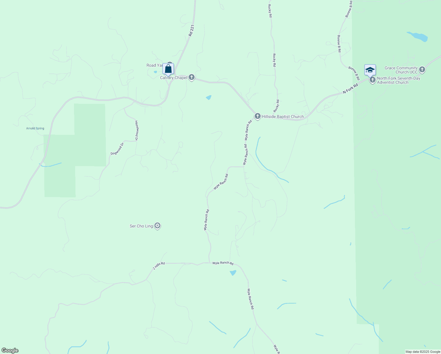 map of restaurants, bars, coffee shops, grocery stores, and more near 31101 Wyle Ranch Road in North Fork