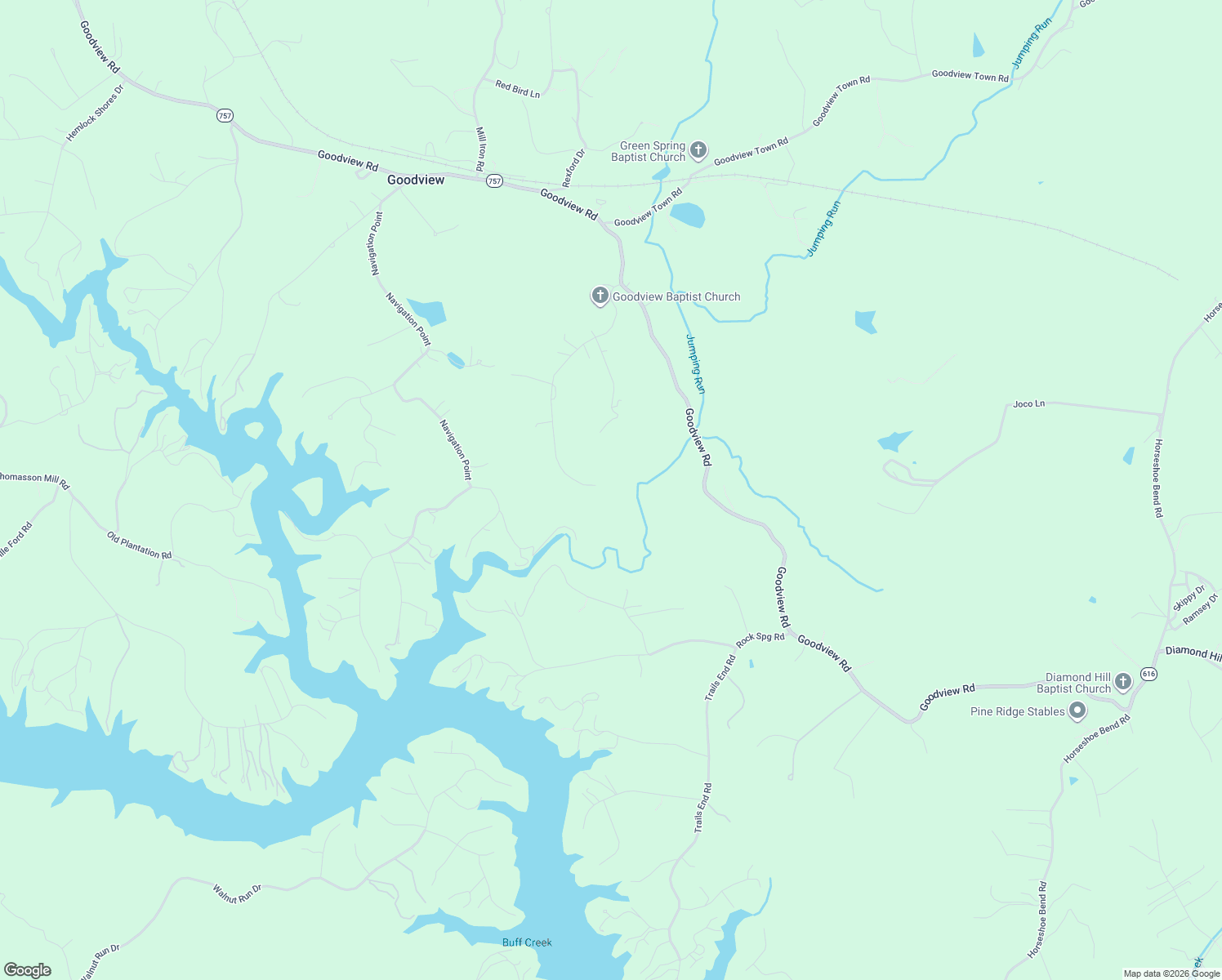 map of restaurants, bars, coffee shops, grocery stores, and more near 2162 Navigation Point in Goodview