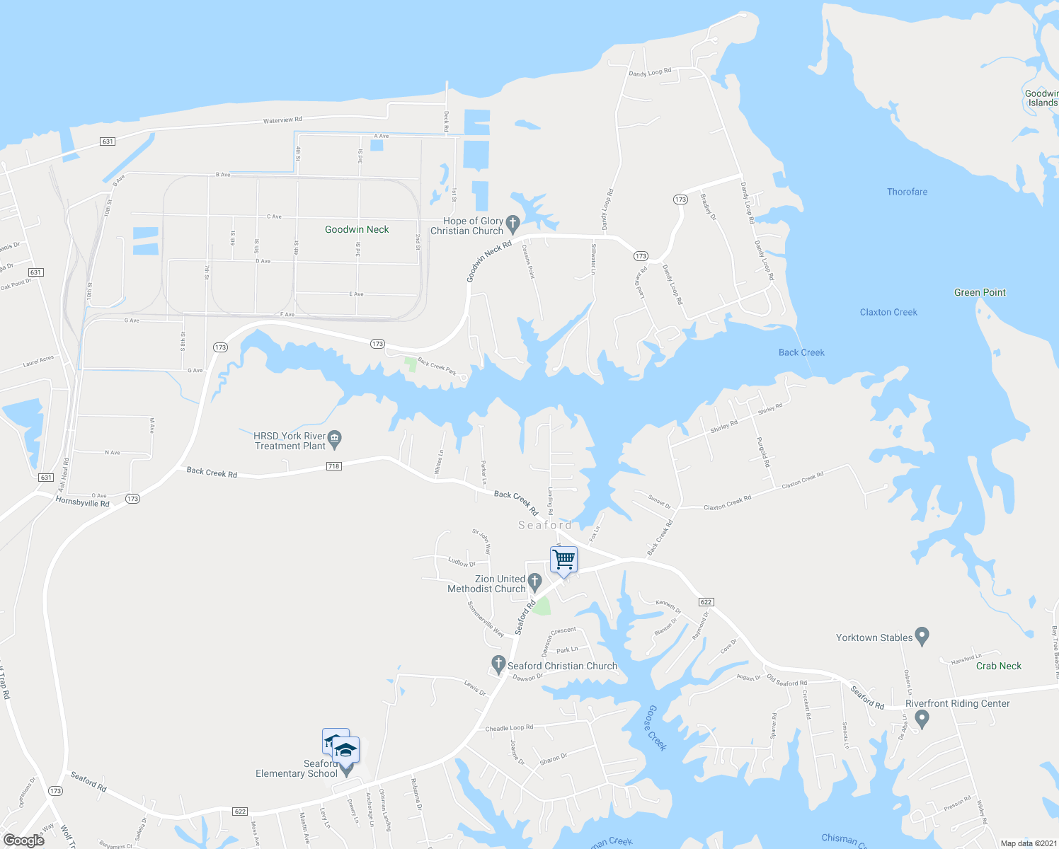map of restaurants, bars, coffee shops, grocery stores, and more near 106 Harbor Crescent in Seaford