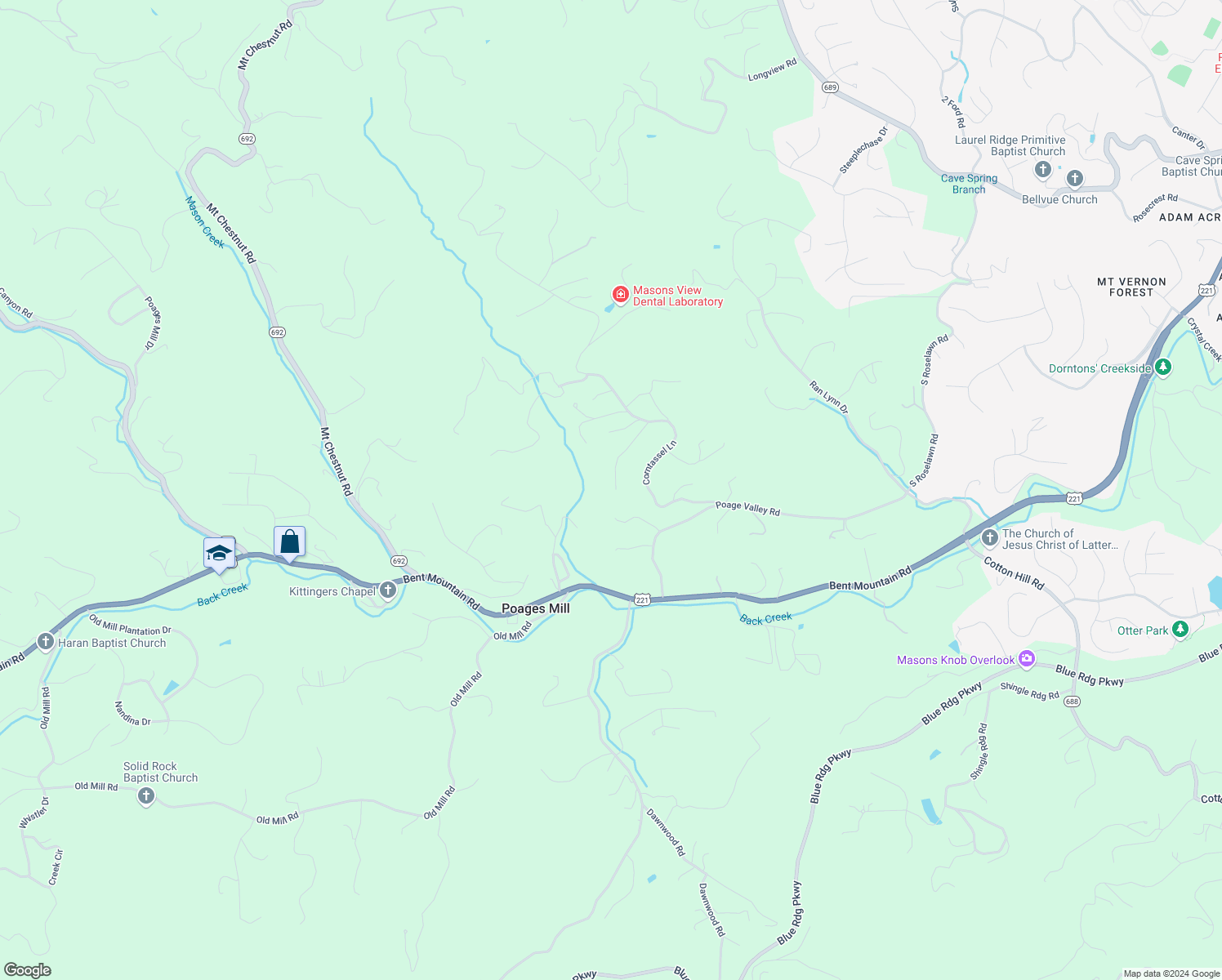 map of restaurants, bars, coffee shops, grocery stores, and more near 6302 Moncap Trail in Roanoke