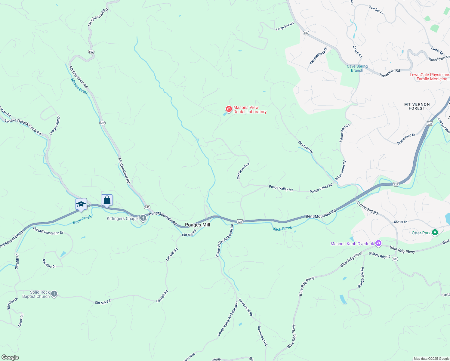map of restaurants, bars, coffee shops, grocery stores, and more near 6302 Moncap Trail in Roanoke