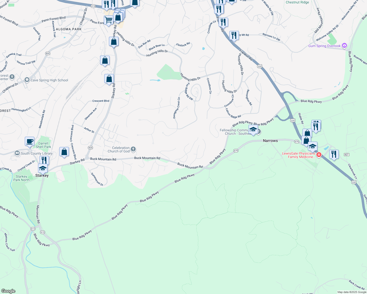 map of restaurants, bars, coffee shops, grocery stores, and more near 4338 William Court in Cave Spring