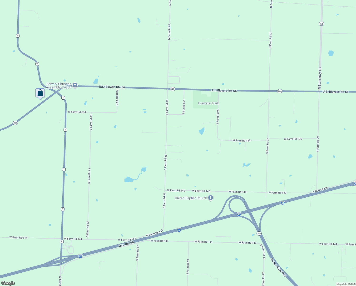 map of restaurants, bars, coffee shops, grocery stores, and more near 580 South Farm Road 89 in Springfield