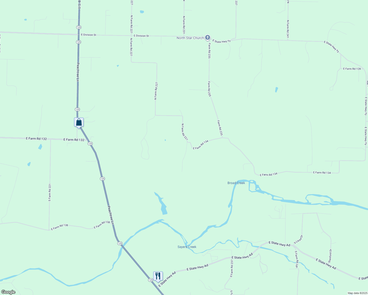 map of restaurants, bars, coffee shops, grocery stores, and more near 385 North Farm Road 227 in Strafford